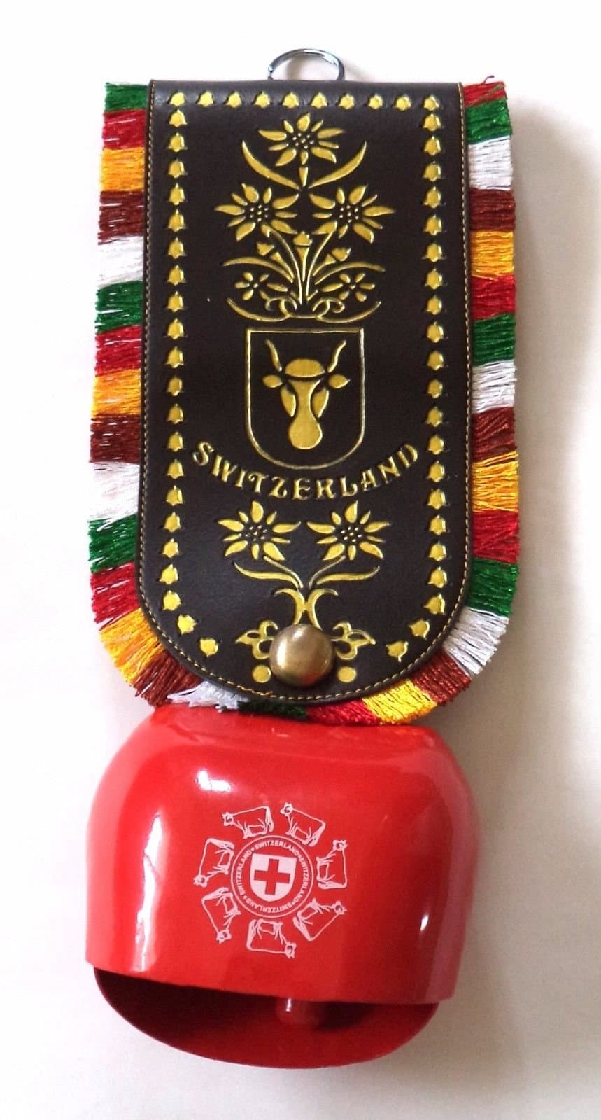 N R Creations SWISS COW BELL HANGING DOOR HANGING WITH LEATHER HANDLE - JUMBO SIZE