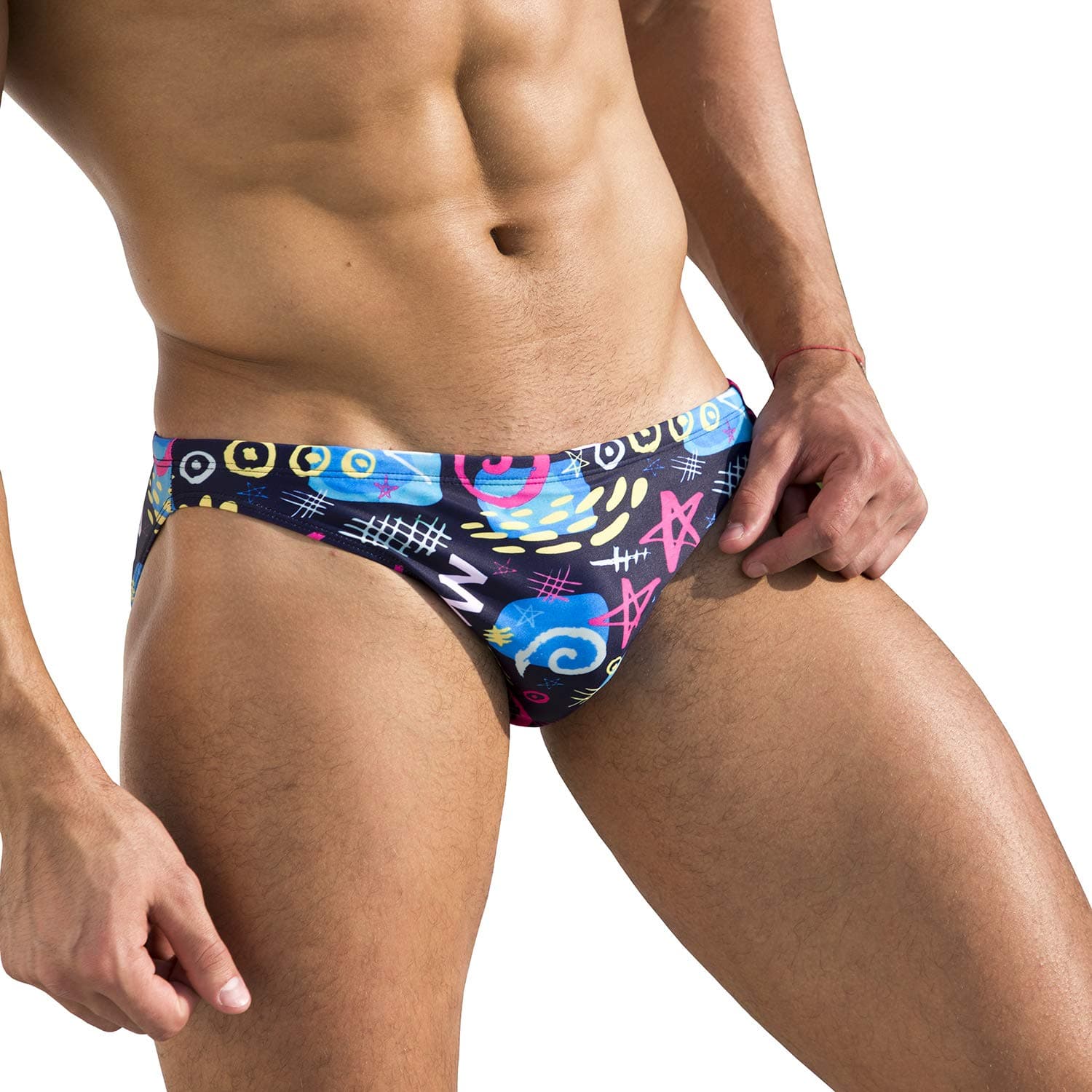 Easejuicy Mens Swimwear Flowers Sexy Bikini Swim Briefs Low Rise Swimsuits (Star, Medium for Waist 28-29 in)