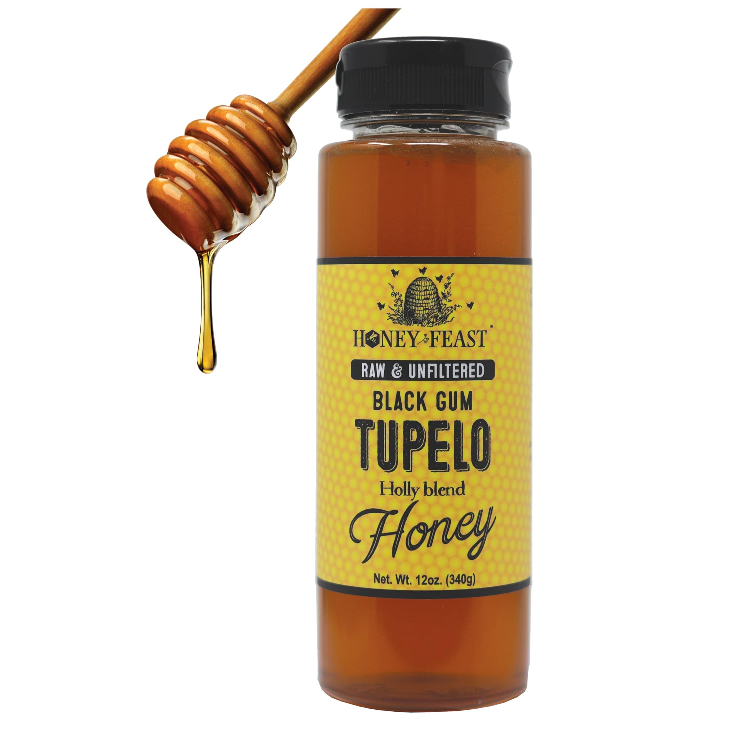 Honey Feast Tupelo – Authentic Florida Sweetener from Black Gum Tupelo & Holly Blend, Pure Raw 12 oz – American Product from a Central Florida Apiary