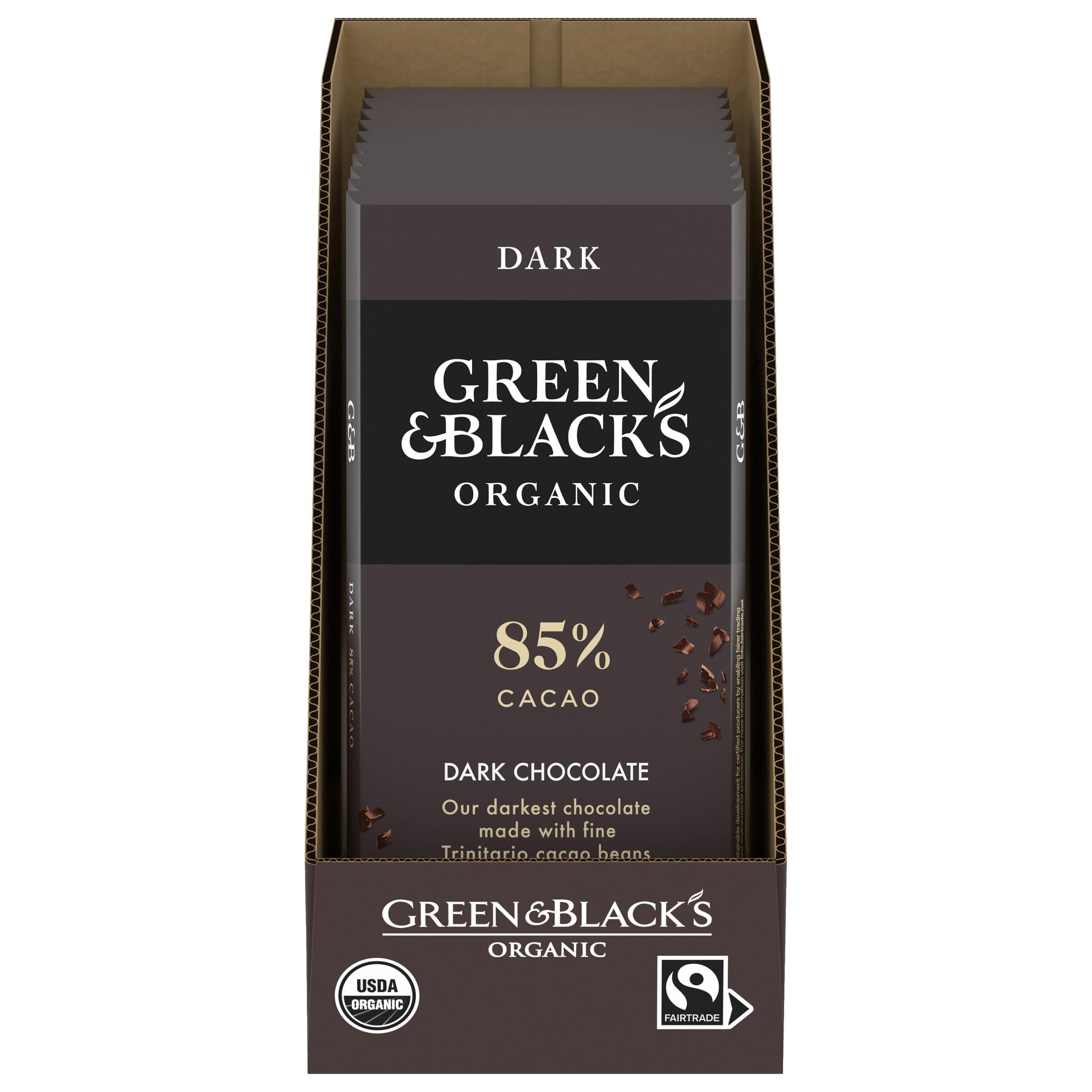 Green & Black's Organic Dark Chocolate Bar, 85% Cacao, 10 - 3.17 oz Bars