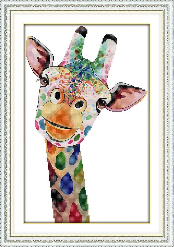 Joy Sunday DIY Cross Stitch Stamped Kits for Home Decor 14''x 20.5'' - Colorfol Animal Cross-Stitching Needlecrafts Pattern, Giraffe