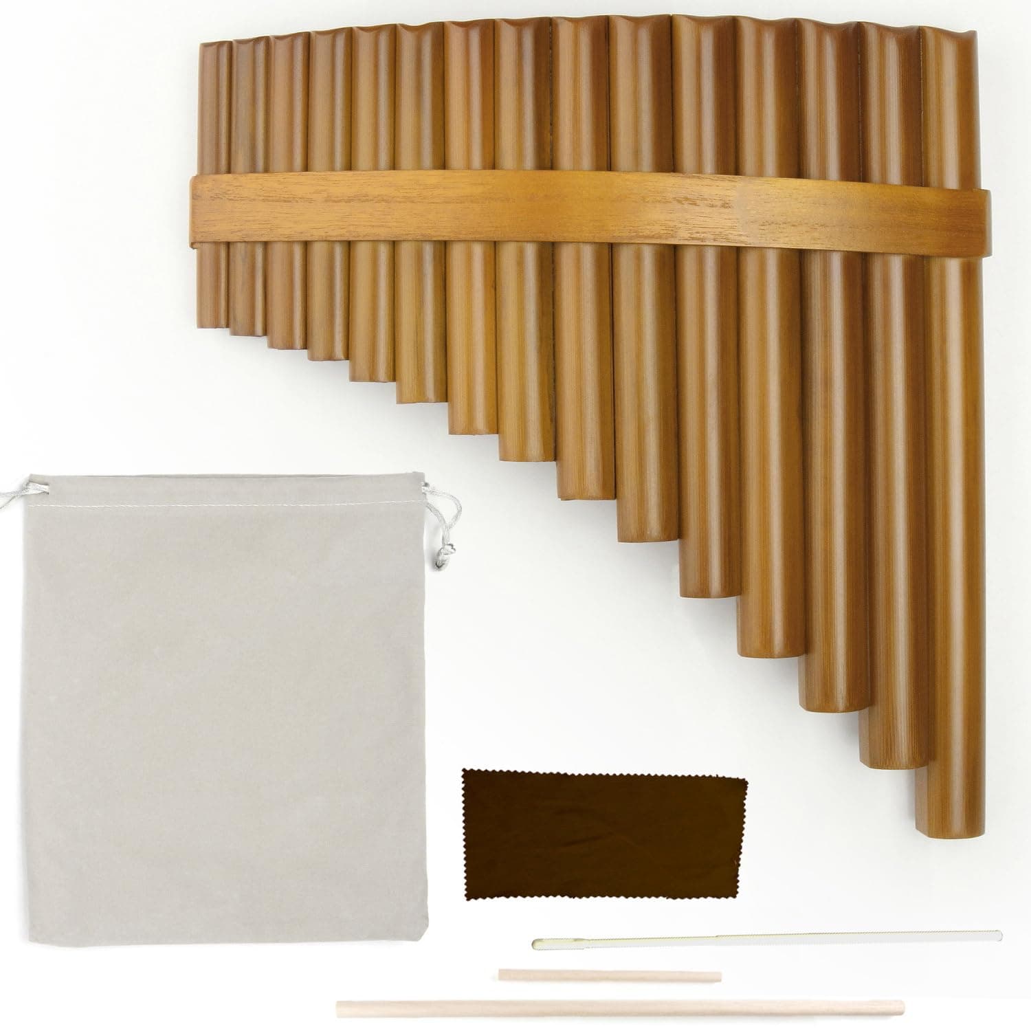 MoonAngel Chinese Traditional Musical Instrument 15 Pipes Pan Flute C Key Pan Pipes Woodwind Instrument (Left Hand)