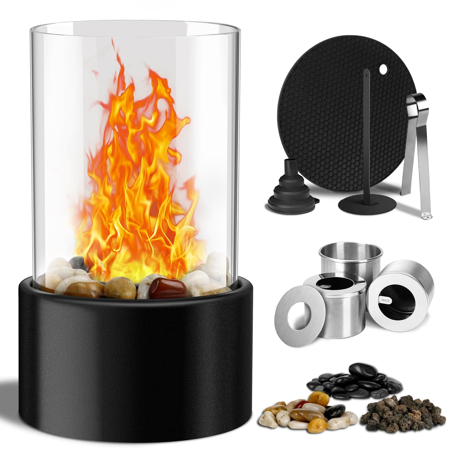 Portable Tabletop Fire Pit with 3 Combustion Charmbers,Indoor & Outdoor Table Top Firepit Bowl,Mini Fireplaces for Home Patio Balcony Decor - Housewarmings Weddings Christmas White Elephant Gift