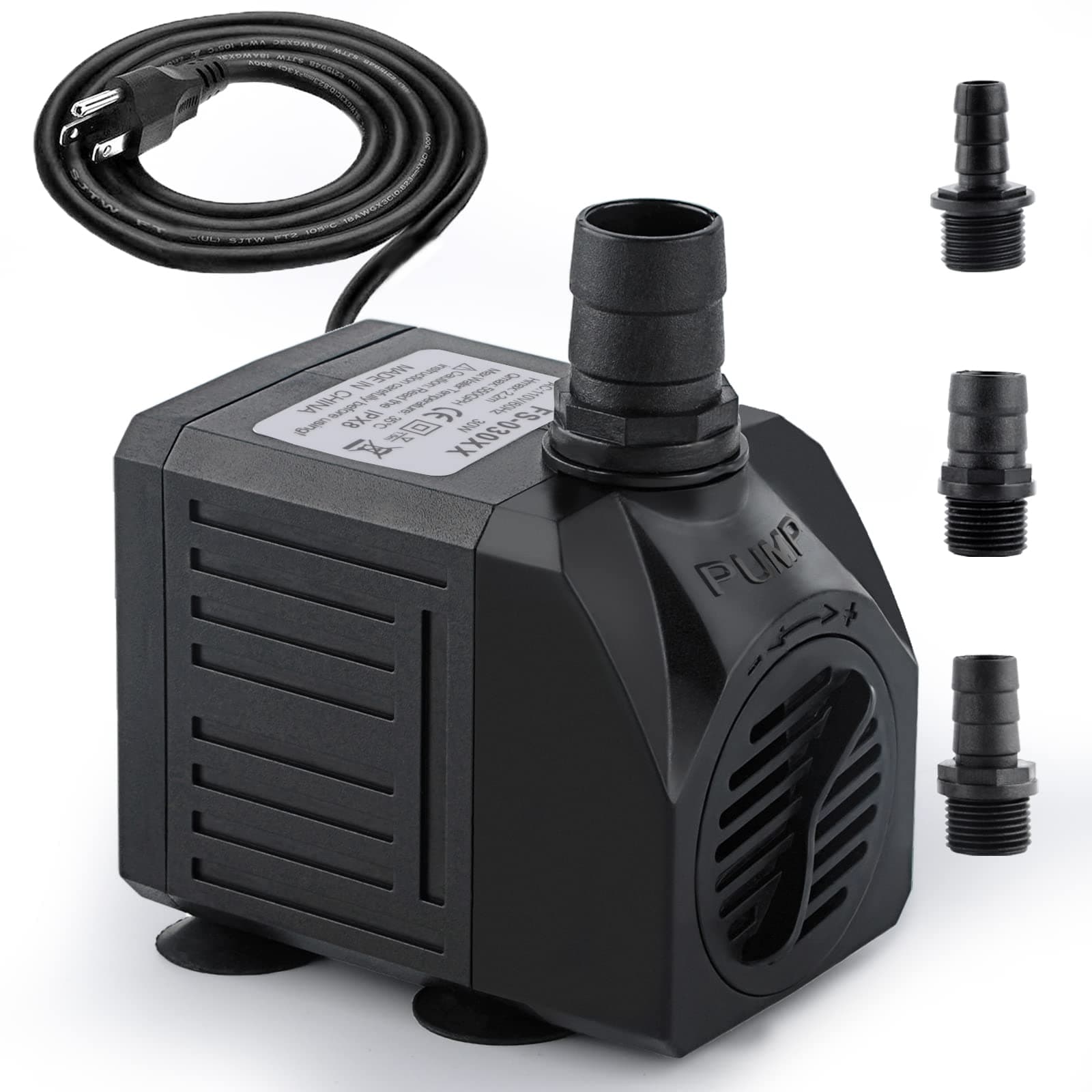 FREESEA Aquarium Submersible Fountain Pump: 30W 550GPH Adjustable Quiet Water Pumps with 7.2ft High Lift for Small Pond | Waterfall | Outdoor | Statuary | Hydroponic (550GPH)