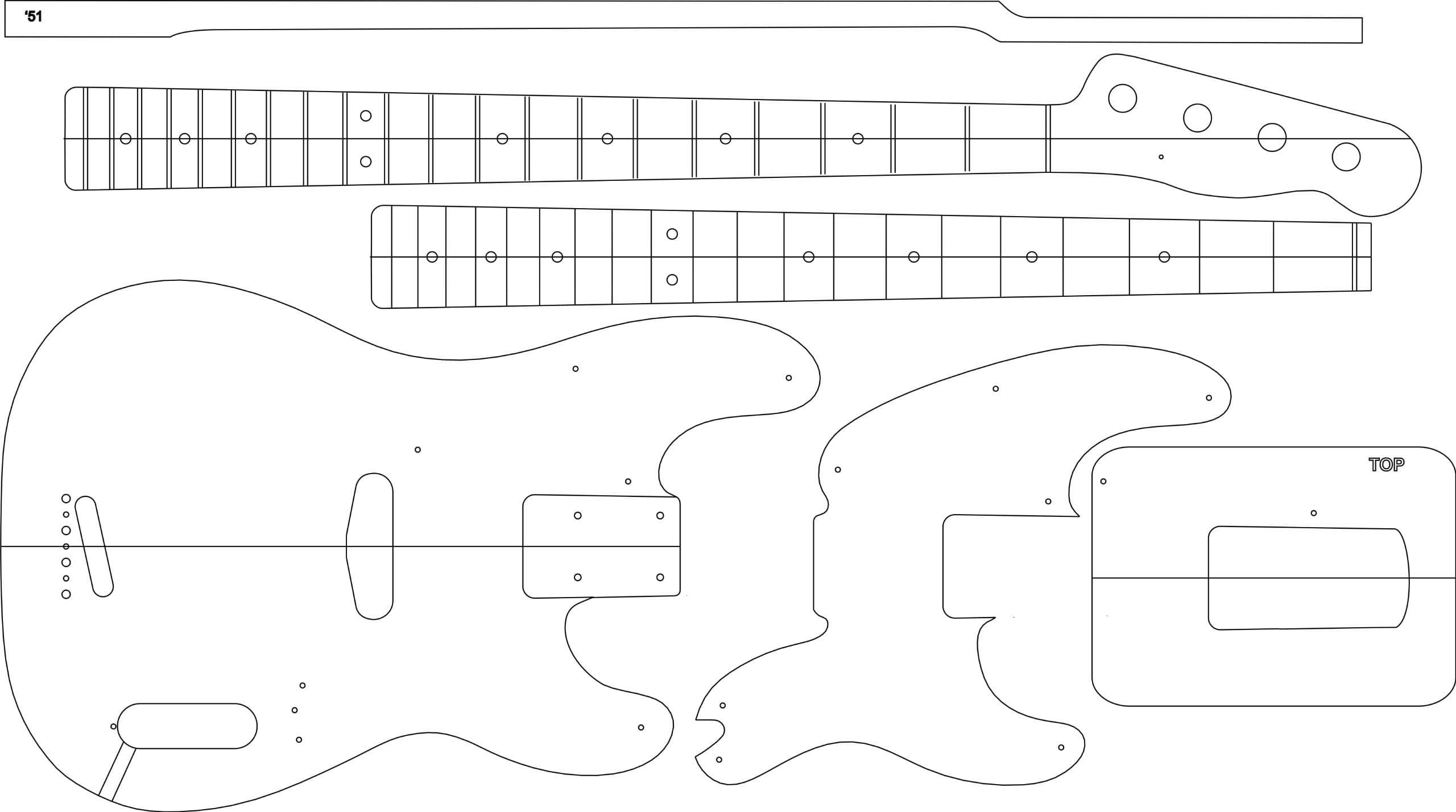 Electric Guitar Routing Template - '51 BASS