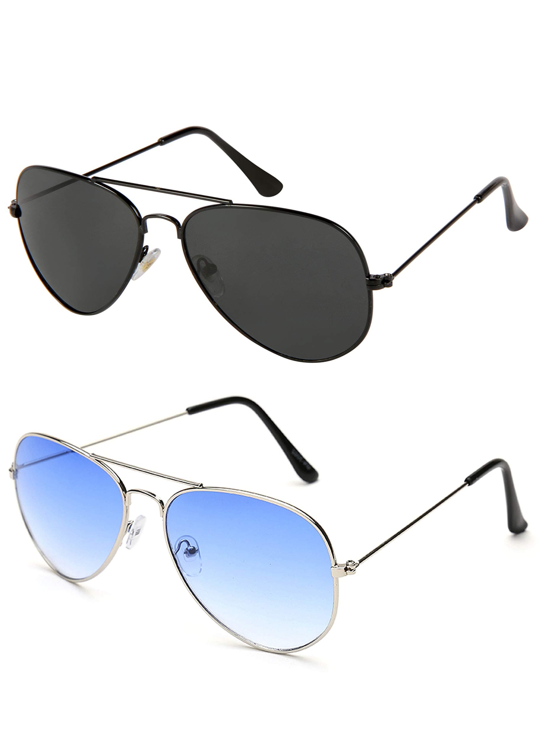 GANSTA Full Rim Aviator Branded Latest and Stylish Sunglasses | 100% UV Protected | Men & Women | Medium | 3002-Blk-Blk-3002-Sil-BlkPack of 2 Pc