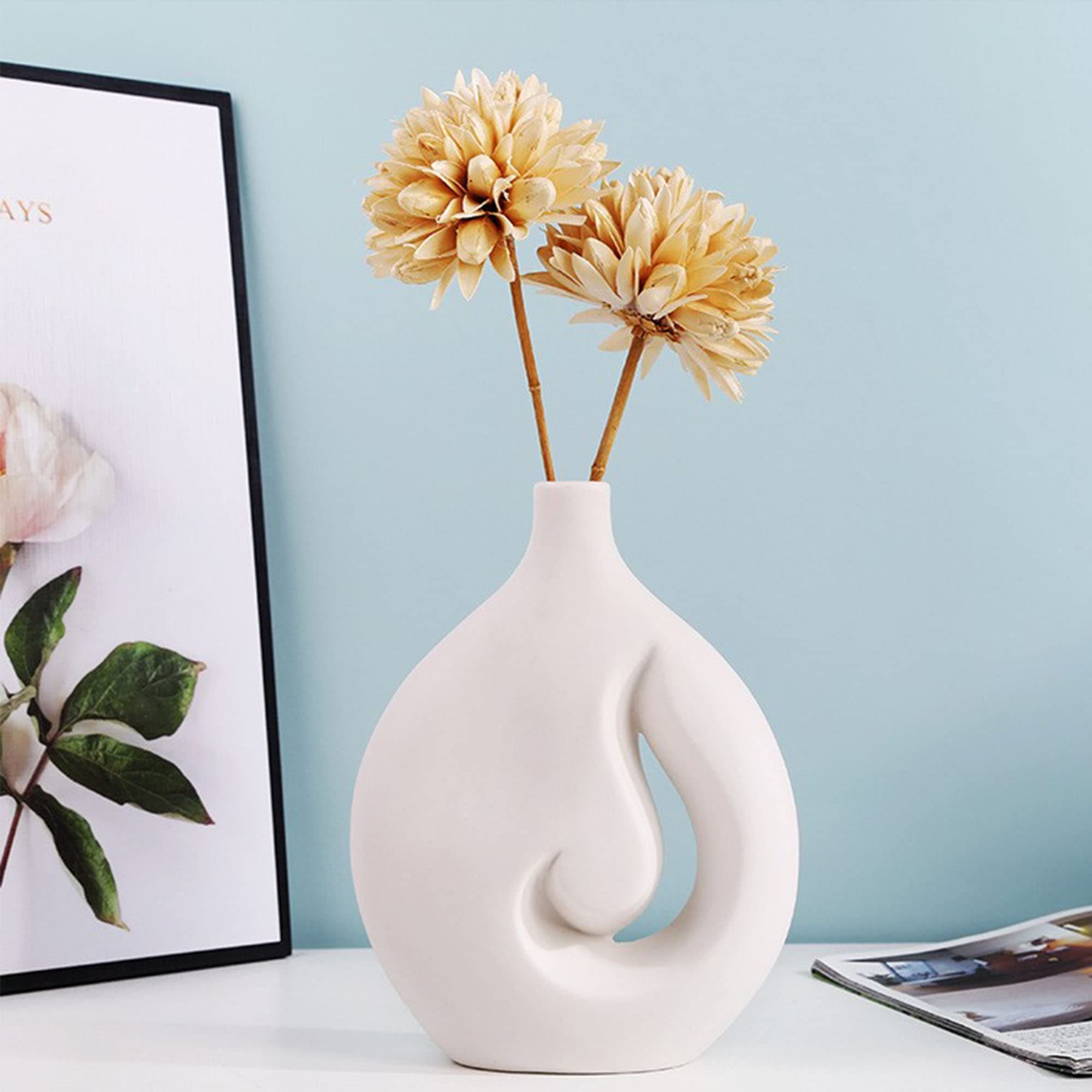 White Ceramic Vases Home Decor Flower Vase Pampas Grass Vase Modern White Vase Nordic Minimalism Style Decorative Vase for Wedding Dinner Table Party Living Room Office Bedroom (Cloud Hole)