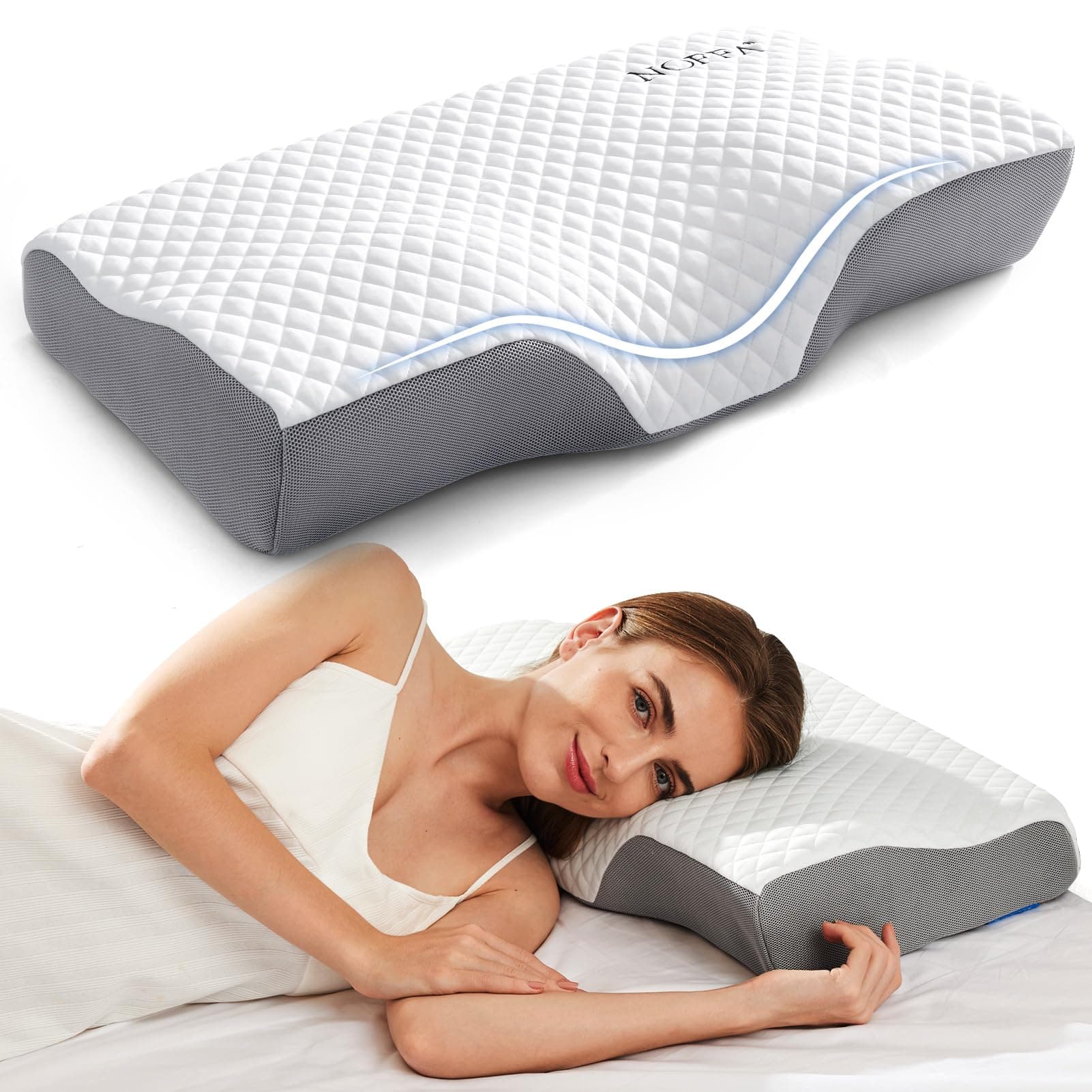 Cervical Support Pillow, Cooling Gel Memory Foam Contour Pillow, Ergonomic Orthopedic Sleeping Neck Contoured Support Pillow for Side Sleepers, Back and Stomach Sleepers, Firm Neck Pain Relief