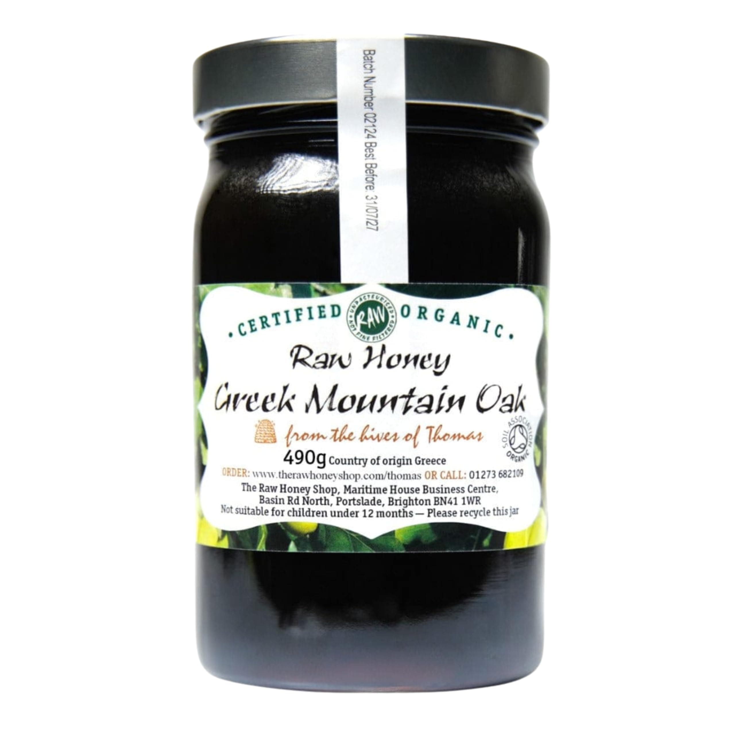 Thomas' Raw Greek Organic Mountain OAK HONEY, ACTIVE 20.5, 490g - Antibacterial Mountain HONEY, Thick & Unpasteurised, Single Origin - The Raw Honey Shop