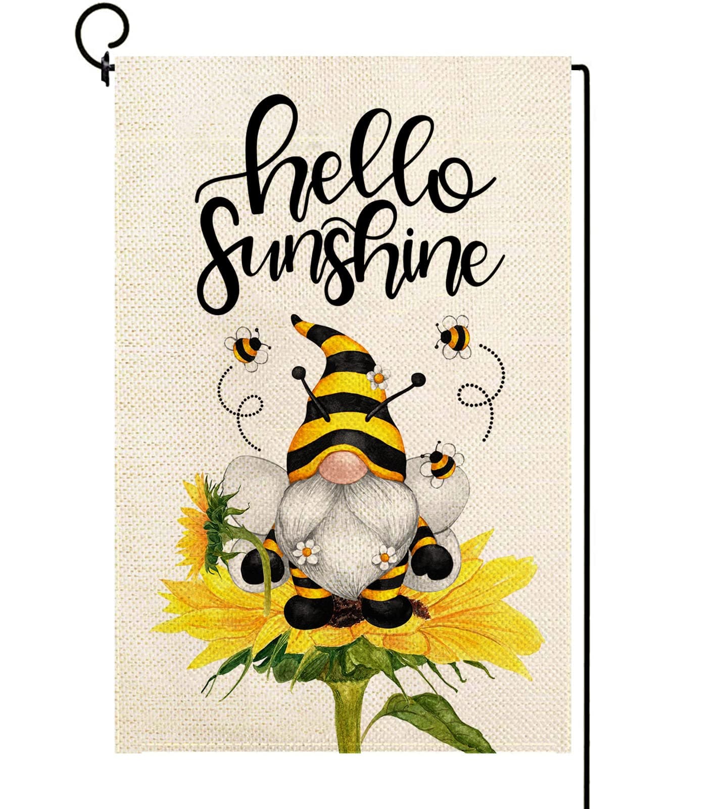 Baccessor Hello Sunshine Summer House Flag Double Sided Sunflower Bees Funny Gnome Farmhouse Yard Flag Seasonal Holiday Outdoor Outside Decoration 28x40 Inch