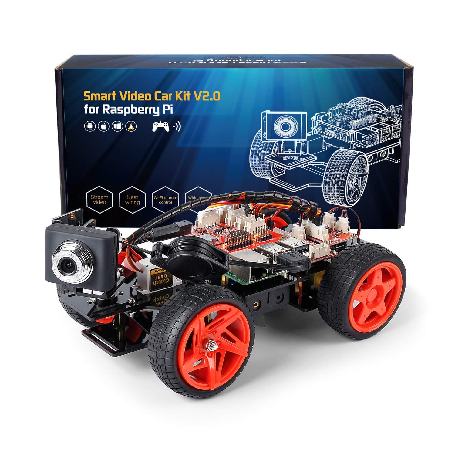 Raspberry Pi Smart Video Car Kit V2.0 Block Based Graphical Visual Programming Language Remote Control by UI on Windows Mac and Web Browser Electronic Toy with Detail Manual