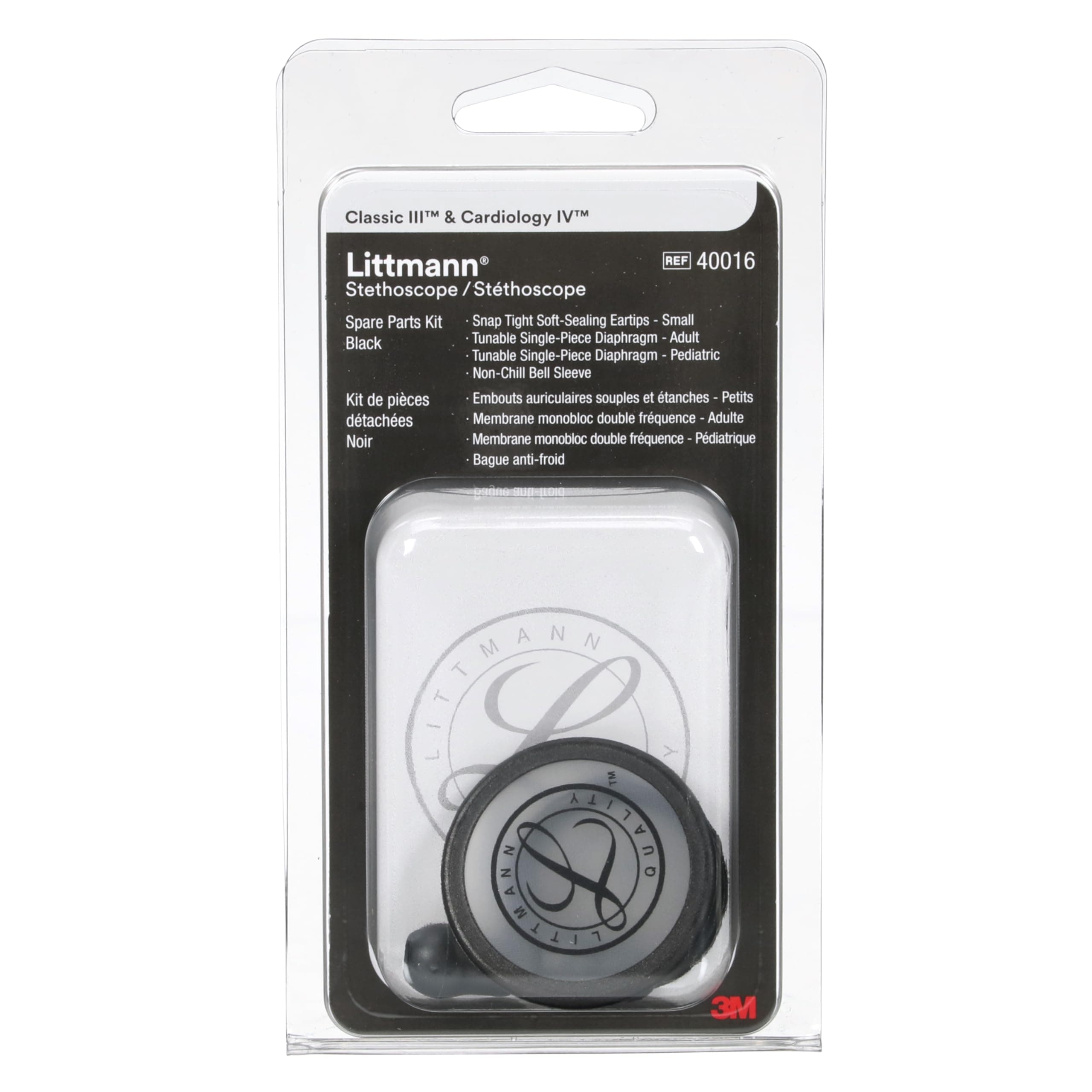 3M Littmann Stethoscope Spare Parts Kit, Classic III, Cardiology IV and CORE, Black, 40016