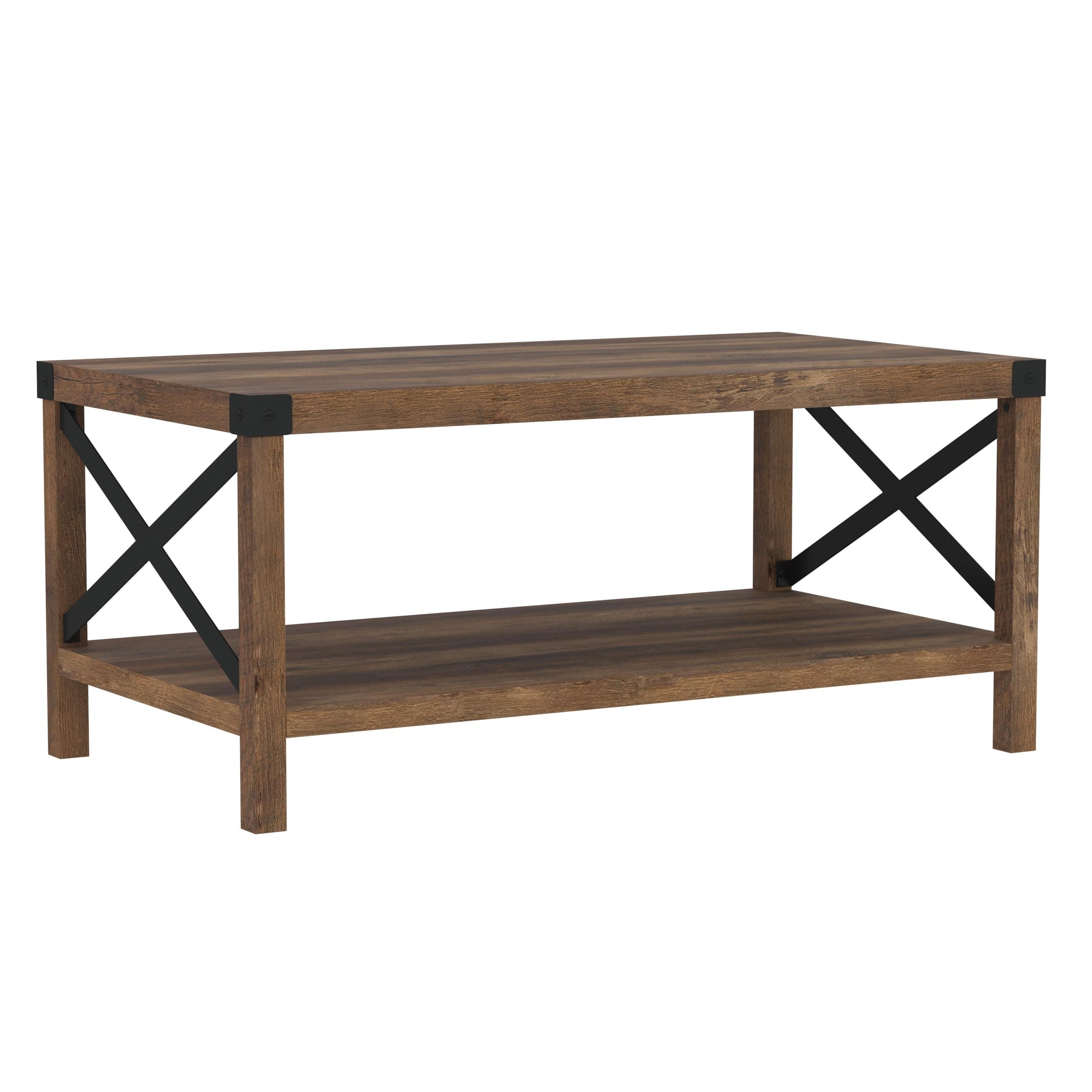 Walker Edison Sedalia Modern Farmhouse Metal X Coffee Table, 40 Inch, Rustic Oak
