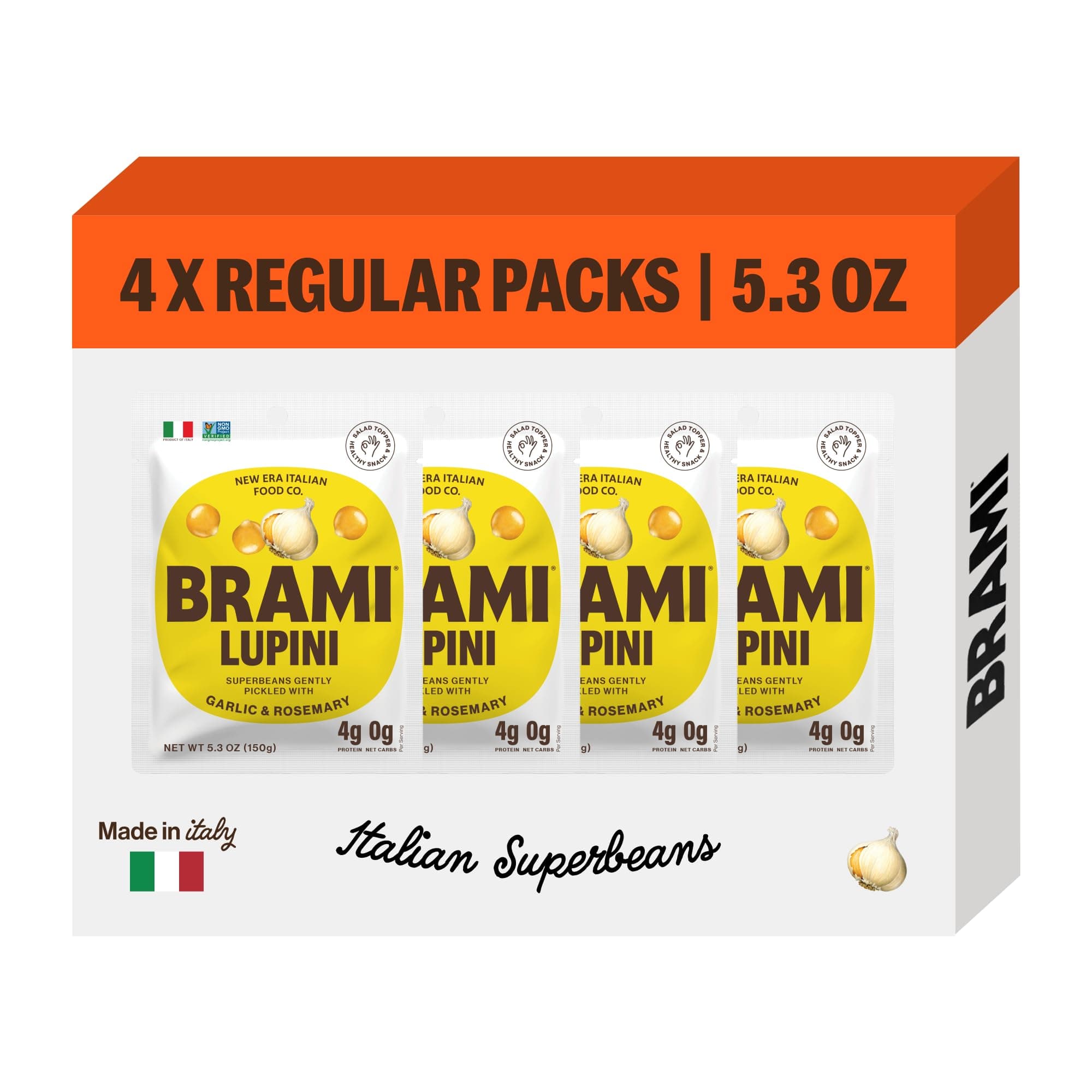 Lupini Beans Snack, Garlic & Rosemary | 7g Plant Protein, 0g Net Carbs | Vegan, Vegetarian, Keto, Plant Based, Mediterranean Diet, Non Perishable | 5.3 Ounce (4 Count)