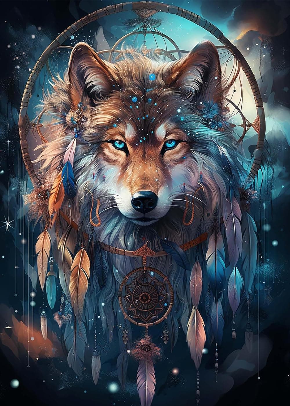 Wolf Diamond Painting Kits for Adults Beginners, Dream Catcher Diamond Art Kits for Adults, Wolf DIY 5D Full Drill Crystal Gem Art Diamond Dots for Gifts Home Wall Decor 12x16 inch