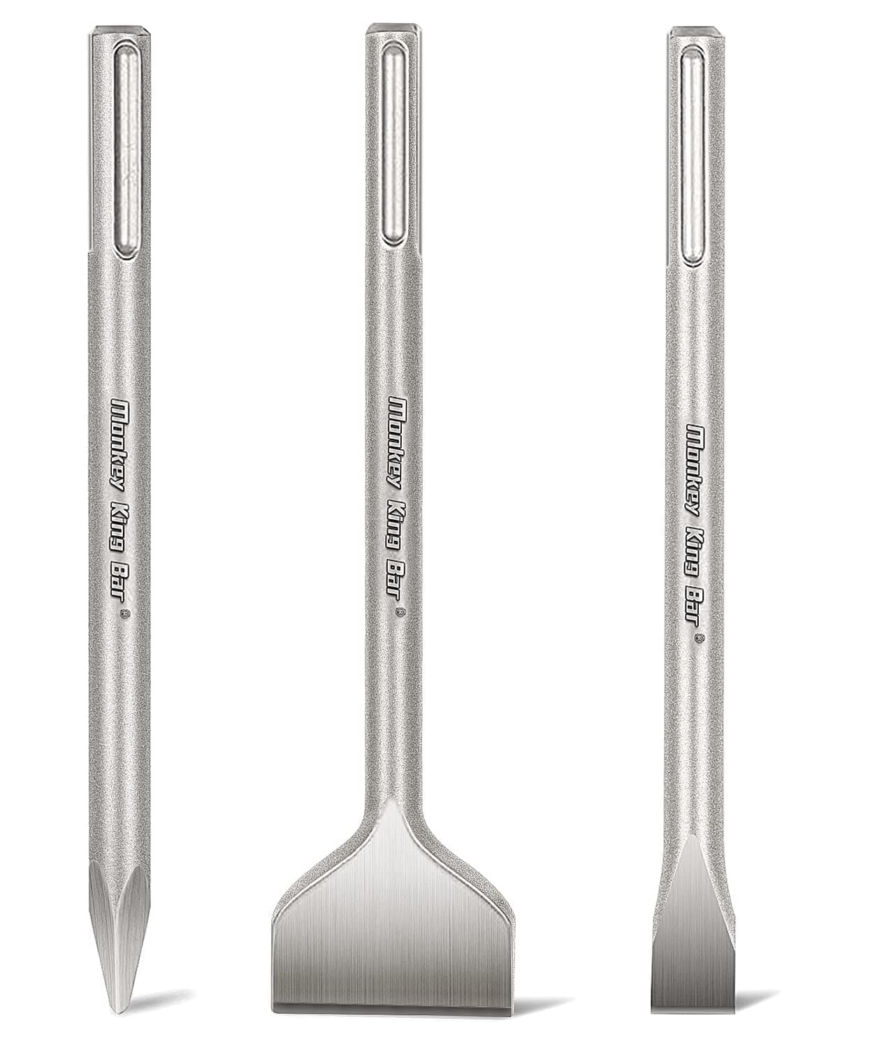 MonkeyKingBar -Sds Max Bits 12INCH -Sds Max Chisel Bit- 3pcs Rotary Hammer Drill Chisel Bits Set for Drilling -Point/Flat/Scaling