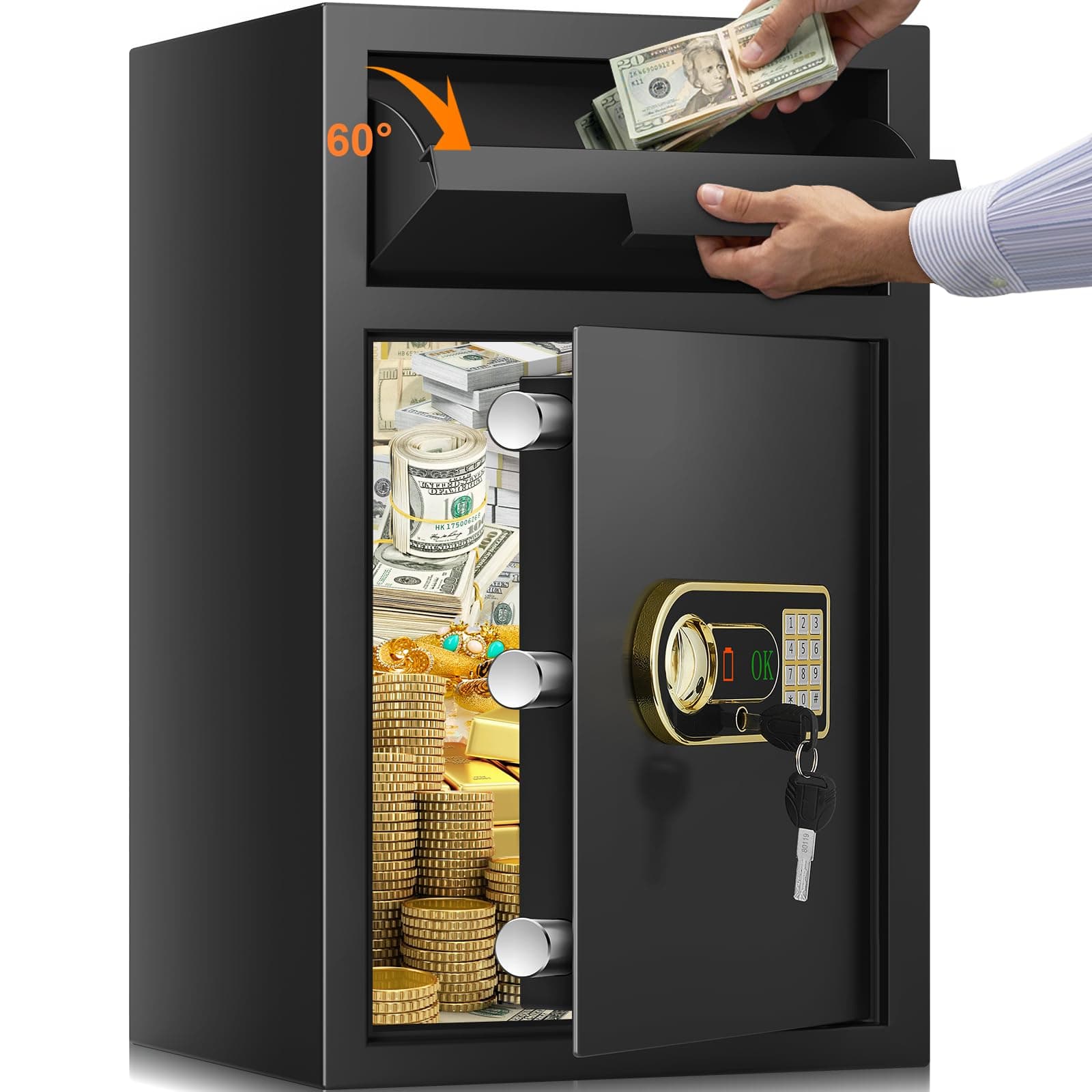 5.8 cu ft Large Drop Safe Box for Business, Anti-Theft Money Drop Box with Lock and Slot, Digital Keypad and Spare Keys, Heavy-duty Cash Depository Safe for Home Office Retail Store Business