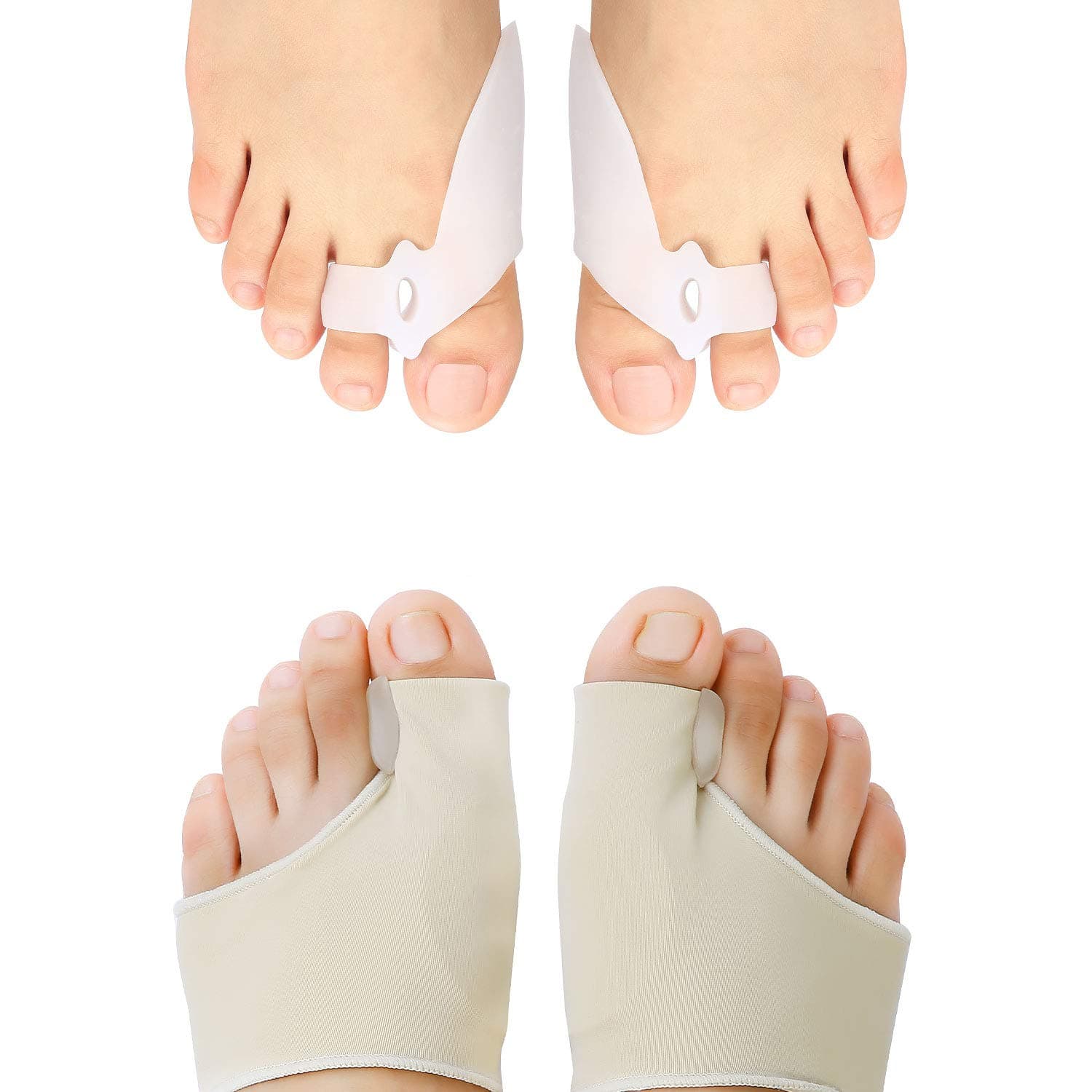 Bunion Correctors, Faireach Bunion Relief Sleeve Kit 4Pcs, Hallux Valgus Protector Pads with Gel Big Toe Separators Spacers Straighteners, Small