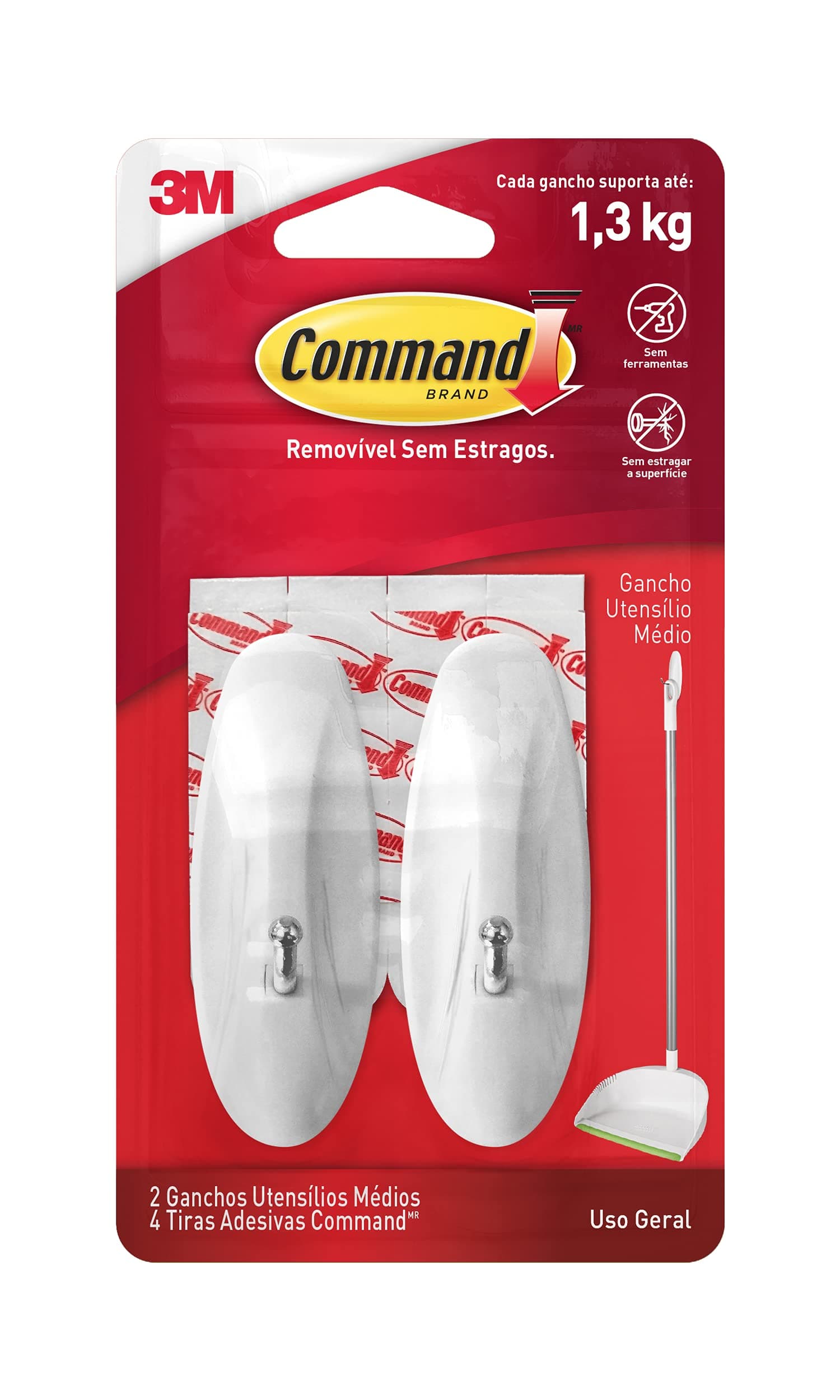 Command 17068 Medium Wire Hooks with Strips (Pack of 2, 2 Hooks and 4 Medium Adhesive Strips Each)