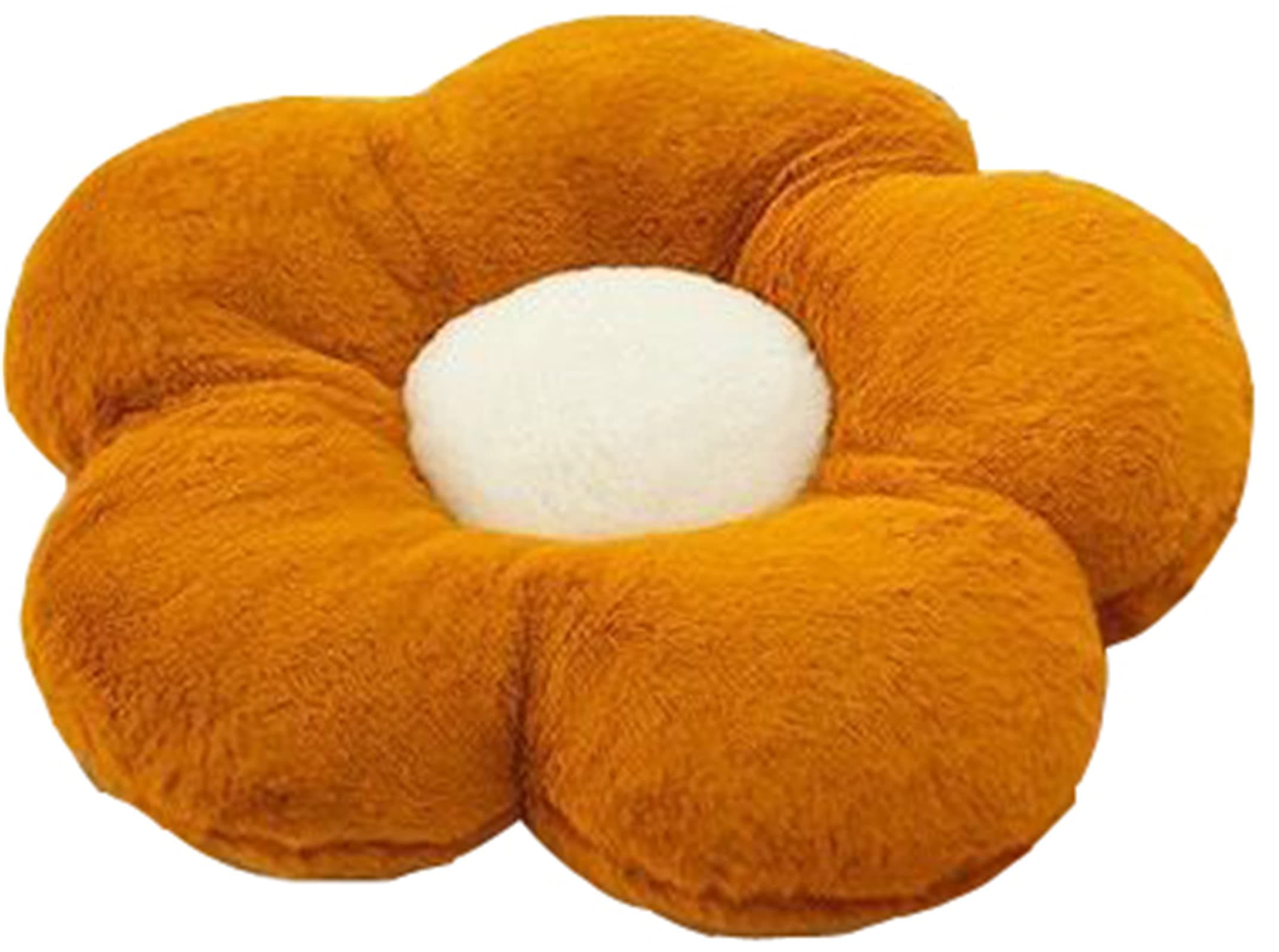 Cute Flower Cushion Plush Floor Casual Comfortable Pillow Office Living Room Bed Cushion Simple Decoration (40cm, Brown)