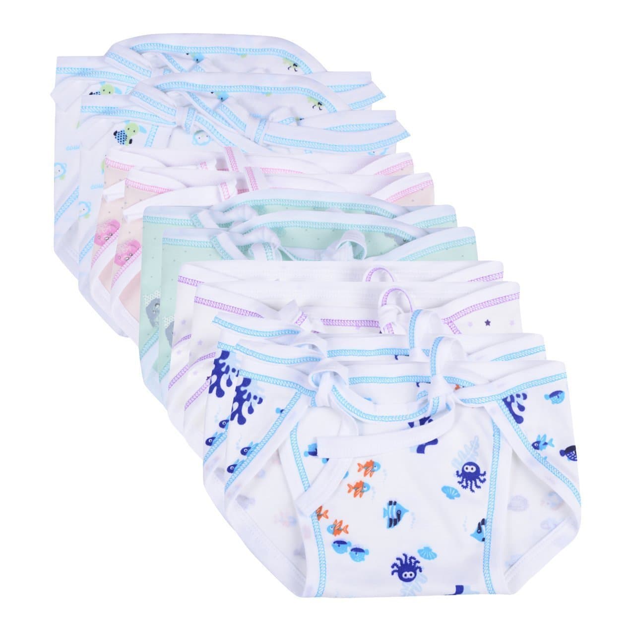 Washable Reusable Multicolor Hosiery Cotton Nappies, Langot for Newborn Baby (0-6 Months), Pack of 10, Soft, Breathable, Eco-Friendly