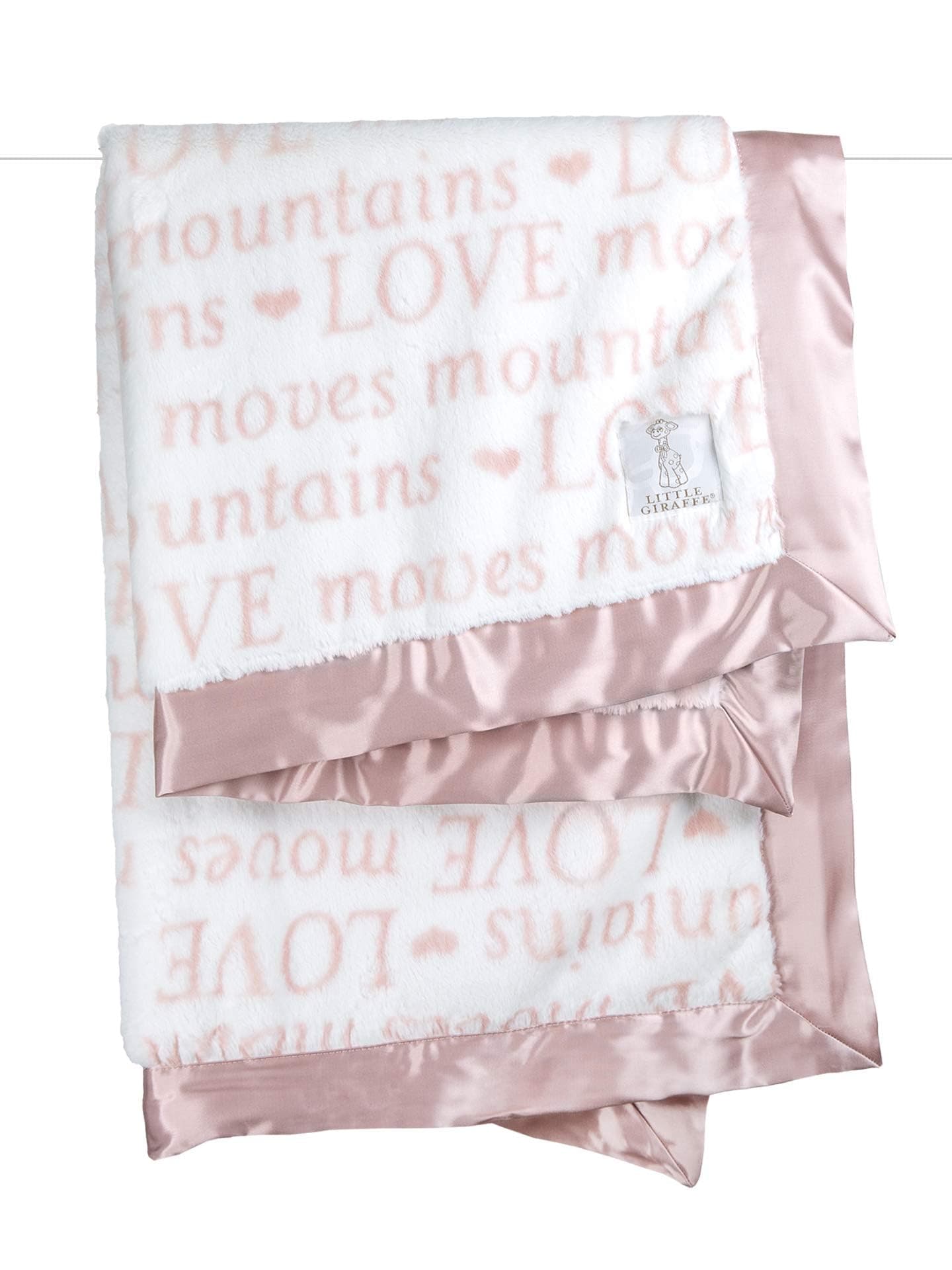 Little Giraffe Baby Blanket - Luxe Soft Blanket with Satin Trim - Baby Stroller Blanket - Newborn Baby Essentials & Baby Gifts - 29"x35" - Love Moves Mountains Dusty Pink