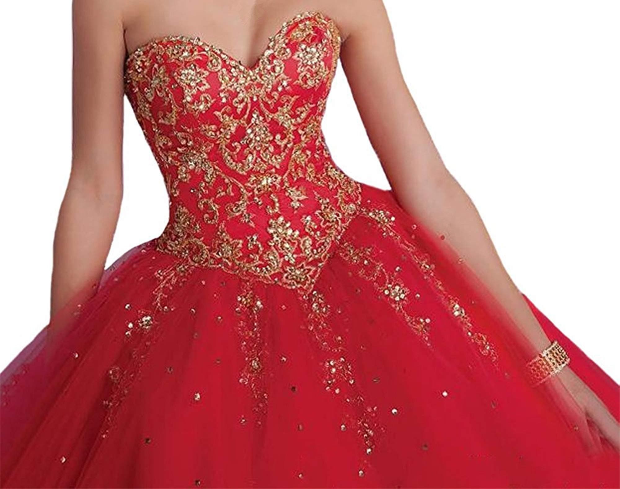Princess Lace with Tulle Sweet 16 Prom Quinceanera Dress(12,Red)