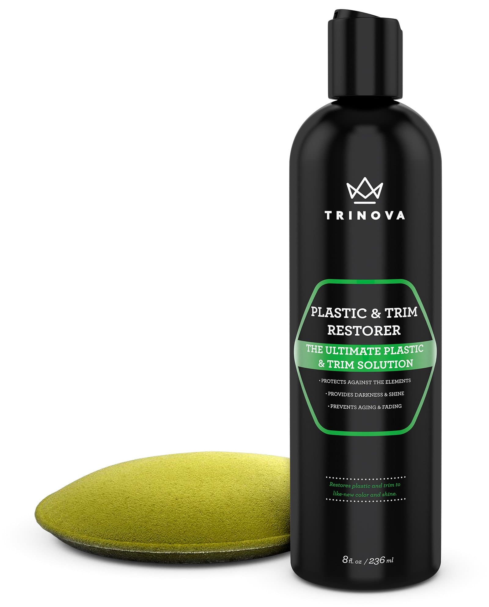 TriNova Plastic & Trim Restorer - Shines & Darkens Worn Out Plastic, Vinyl & Rubber Surfaces - Protects Cars & Motorcycles from Rain, Salt & Dirt - Prevent Fading - 8 fl oz