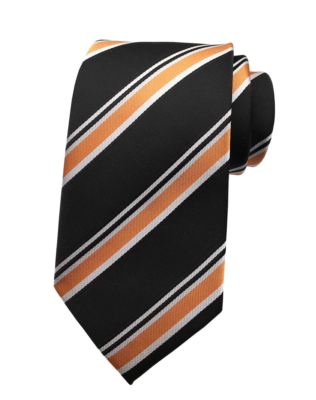 MENDENG Large Striped Black Orange Silk Business Casual Men Tie Wedding Necktie