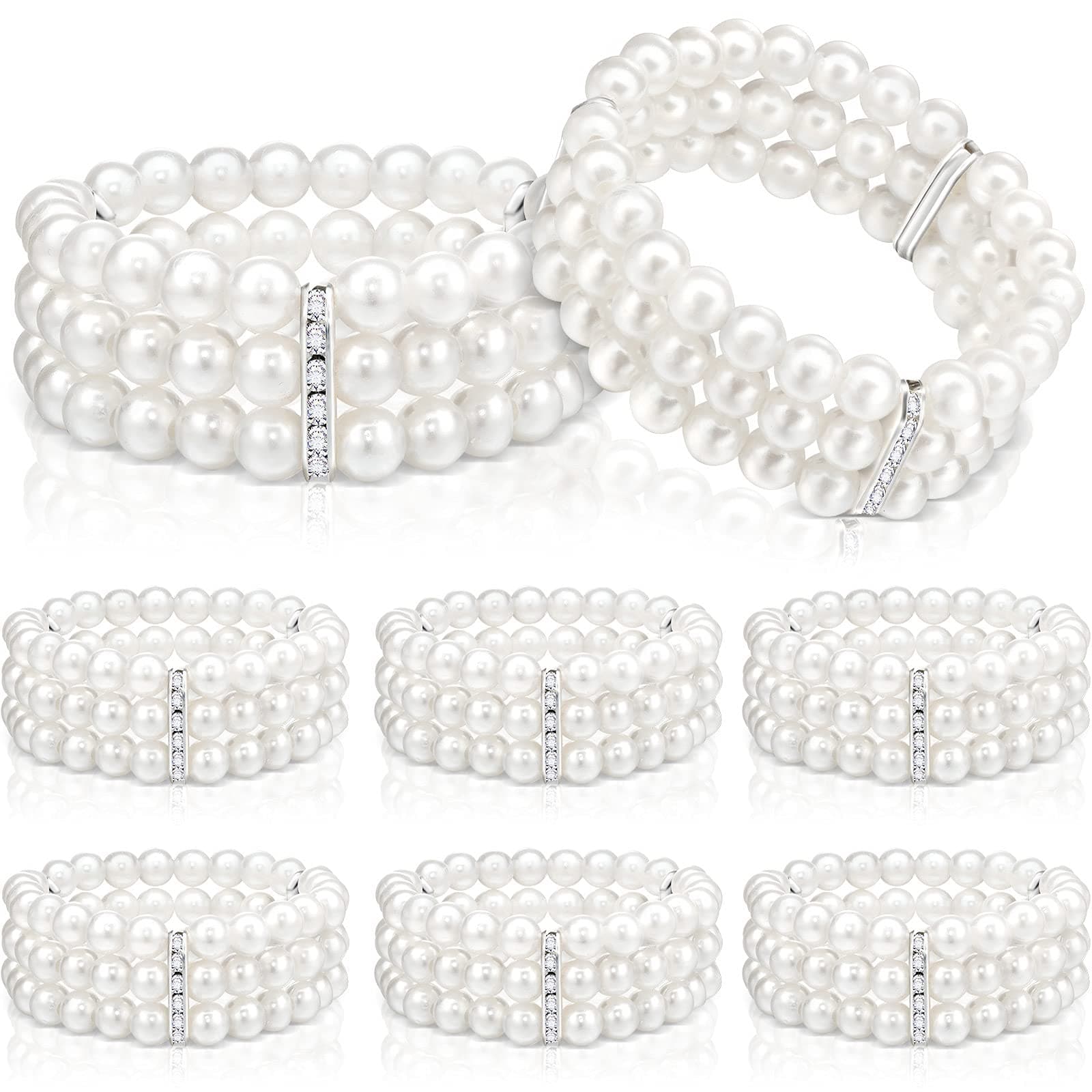Faux Pearl Bracelet 3-Row Pearl Stretch Bracelet Multilayer Halloween Cosplay 1920s Elastic 1920s Costume
