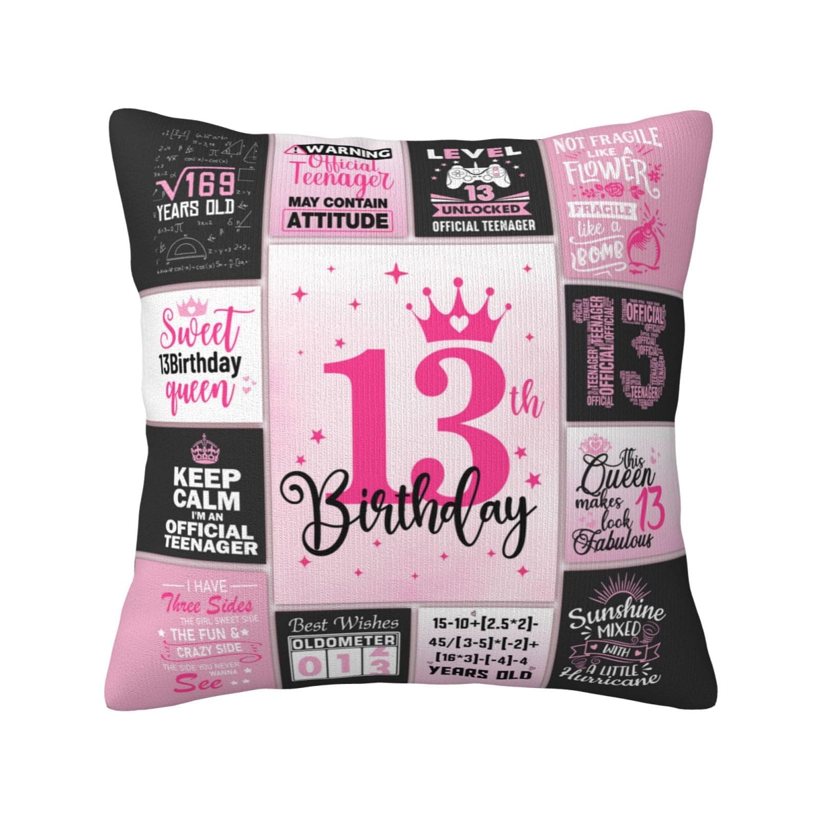 13th Birthday Gifts for Girls, 13 Year Old Girl Birthday Gift Ideas, 13 Yr Old Girl Presents Decorations for Girls Throw Pillow Covers 18x18 Inch