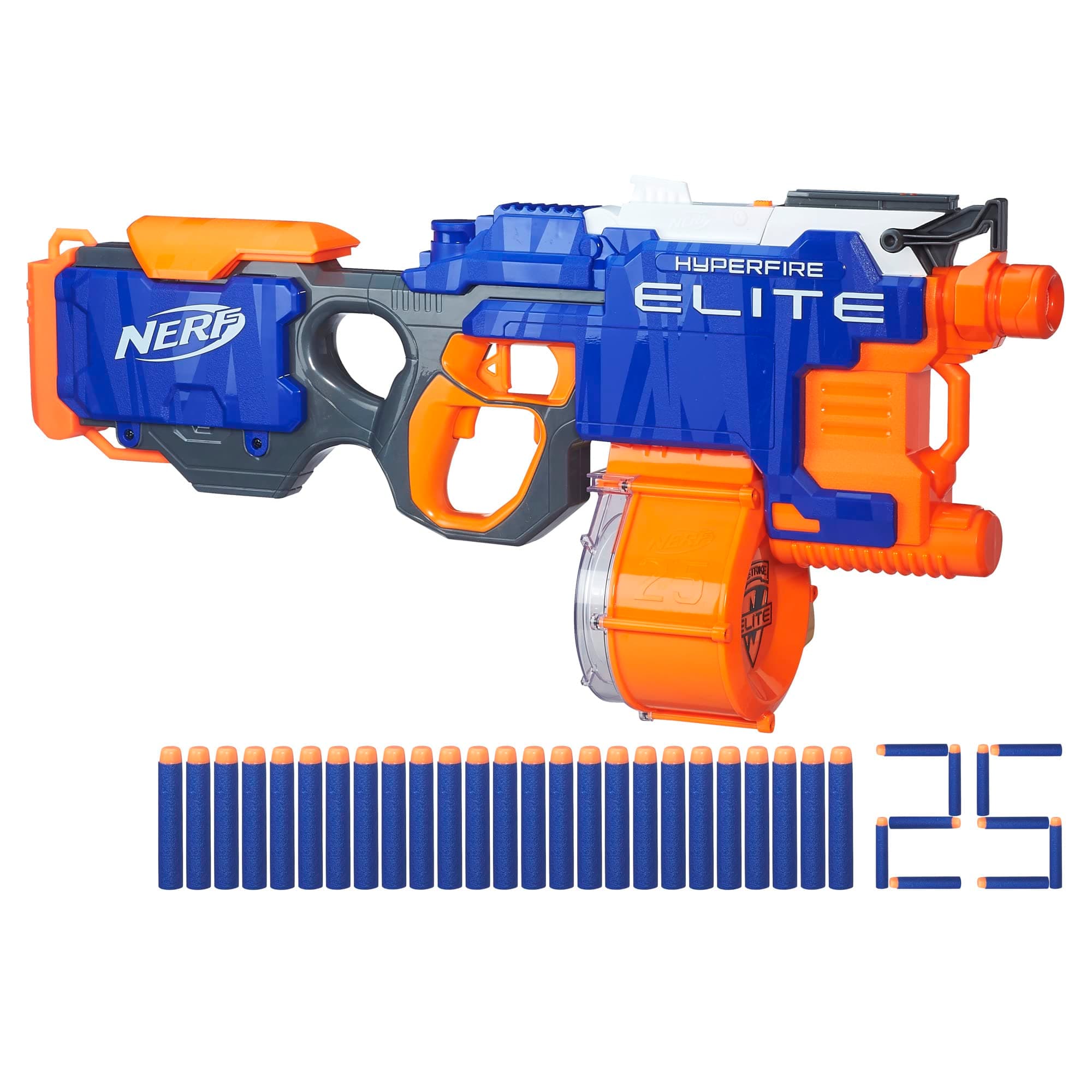 Nerf HyperFire Motorized Elite Blaster, 25-Dart Drum, Fires Up to 5 Darts Per Second, Includes 25 Official Elite Darts (Amazon Exclusive)