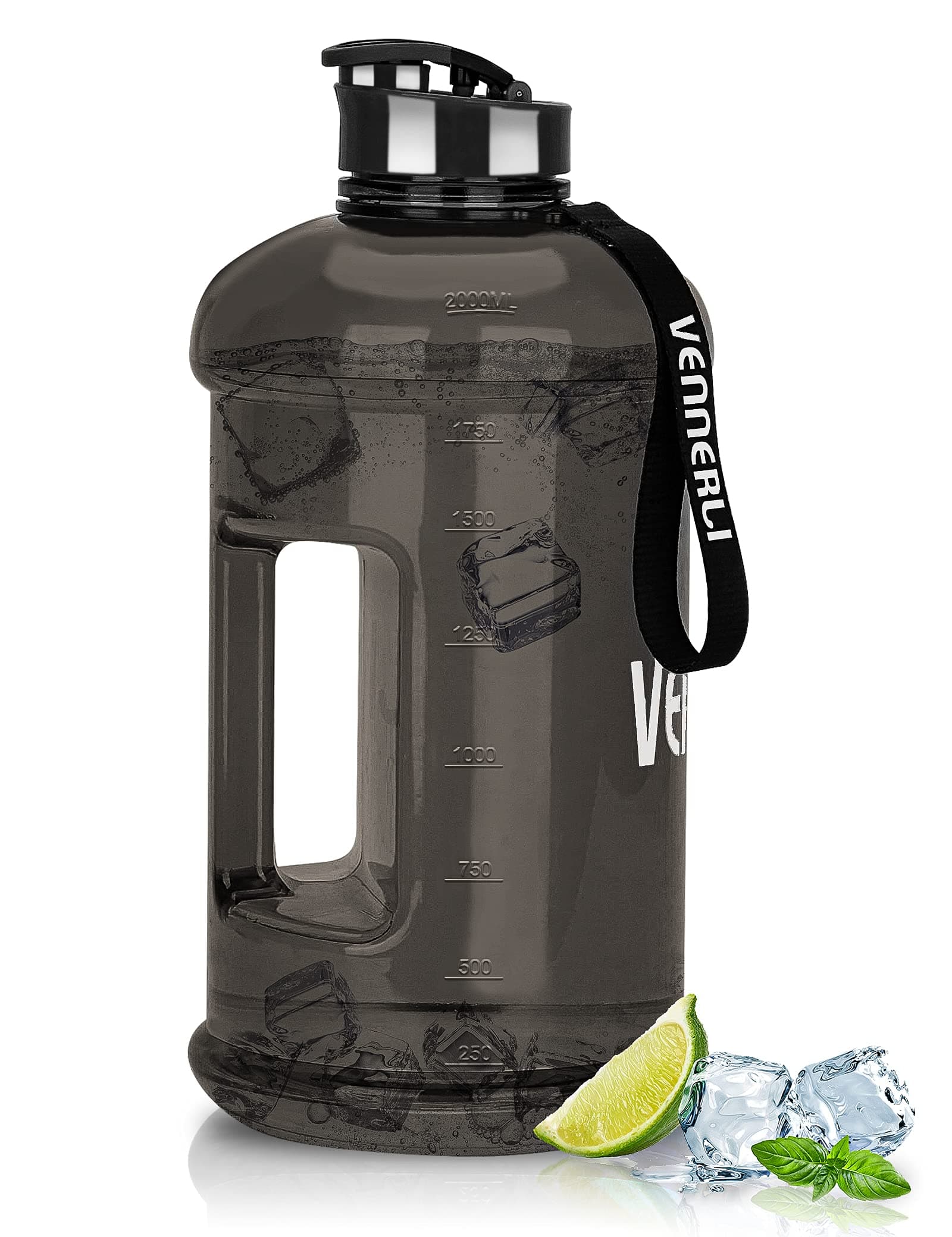 VENNERLI Half Gallon Water Bottle 2.2L Large Sports Water Bottle with Handle 74oz BPA-free Reusable Plastic Water Jugs Leakproof Hydro Bottle for Gym Yoga Travel Camping Cycling Outdoor Sports