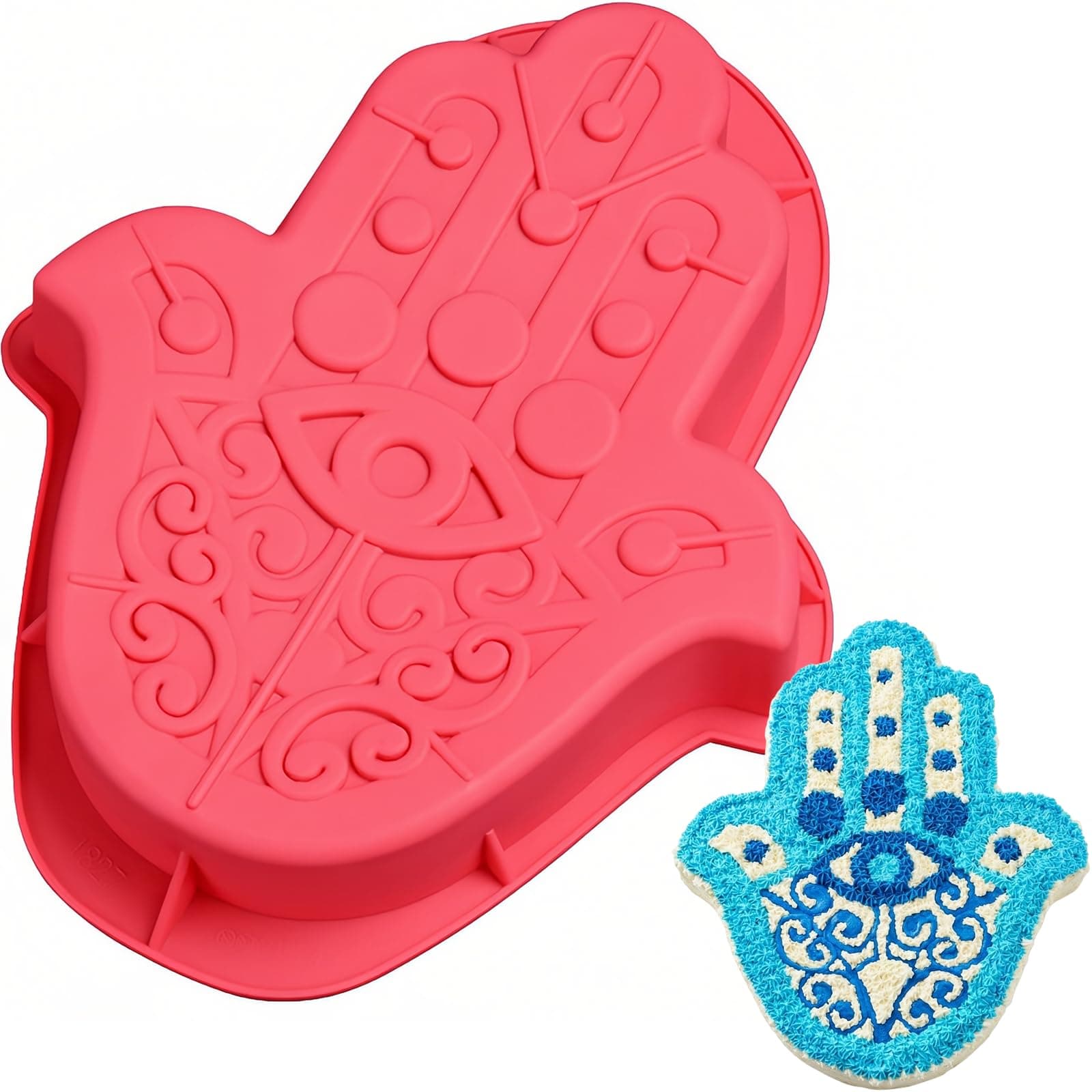 Hi-Party Hamsa Hand Cake Pan Hand of Fatima Baking Silicone Mold the Hand of God Cake Mould Eye in Khamsah Palm Rosh Hashanah Bakeware Tools (14" X 10.5" X 2.2" Random Color)