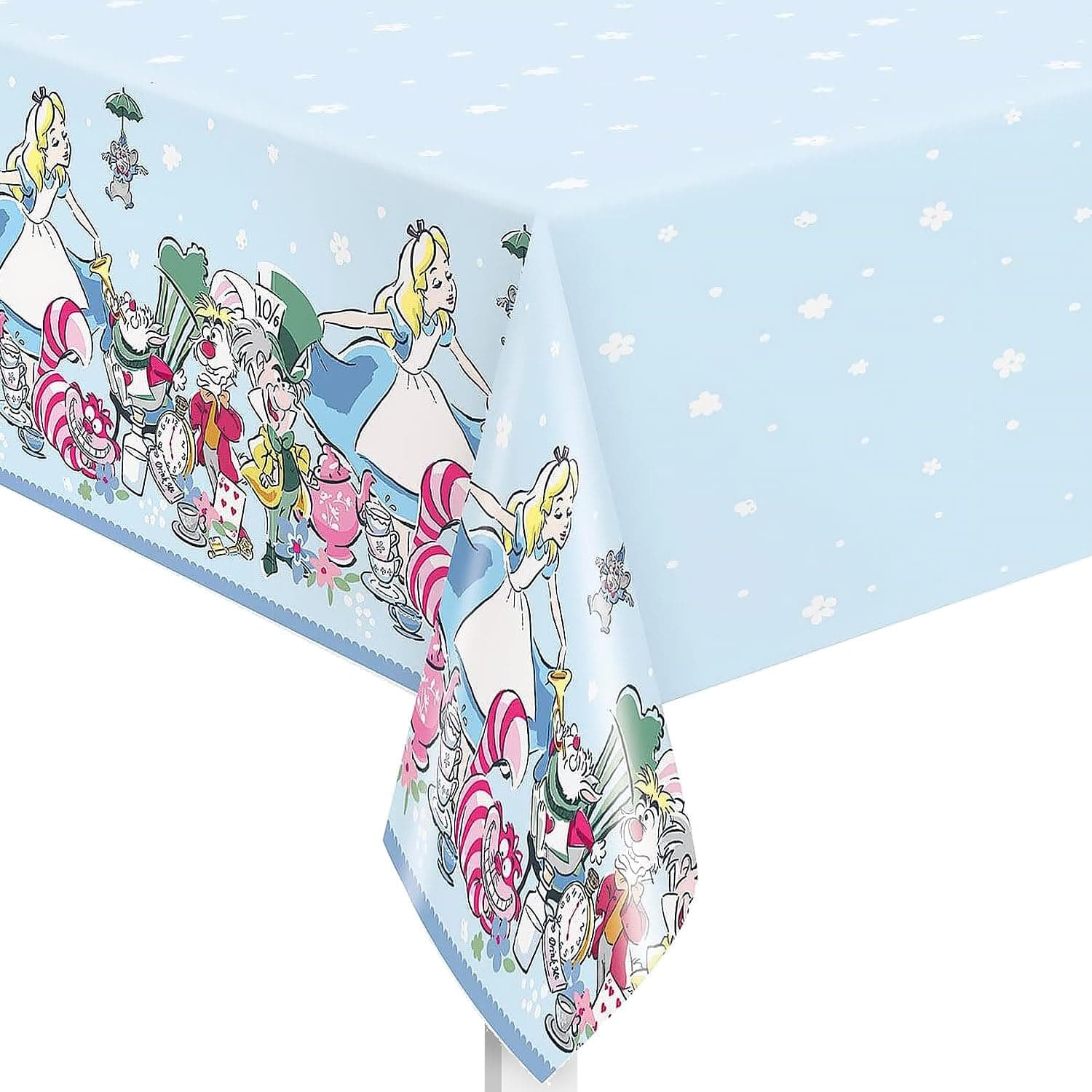 Disney Alice in Wonderland Rectangular Plastic Table Cover, 54" x 84" - 1 Count - Multicolored Table Cover, Perfect for Themed Parties & Magical Celebrations