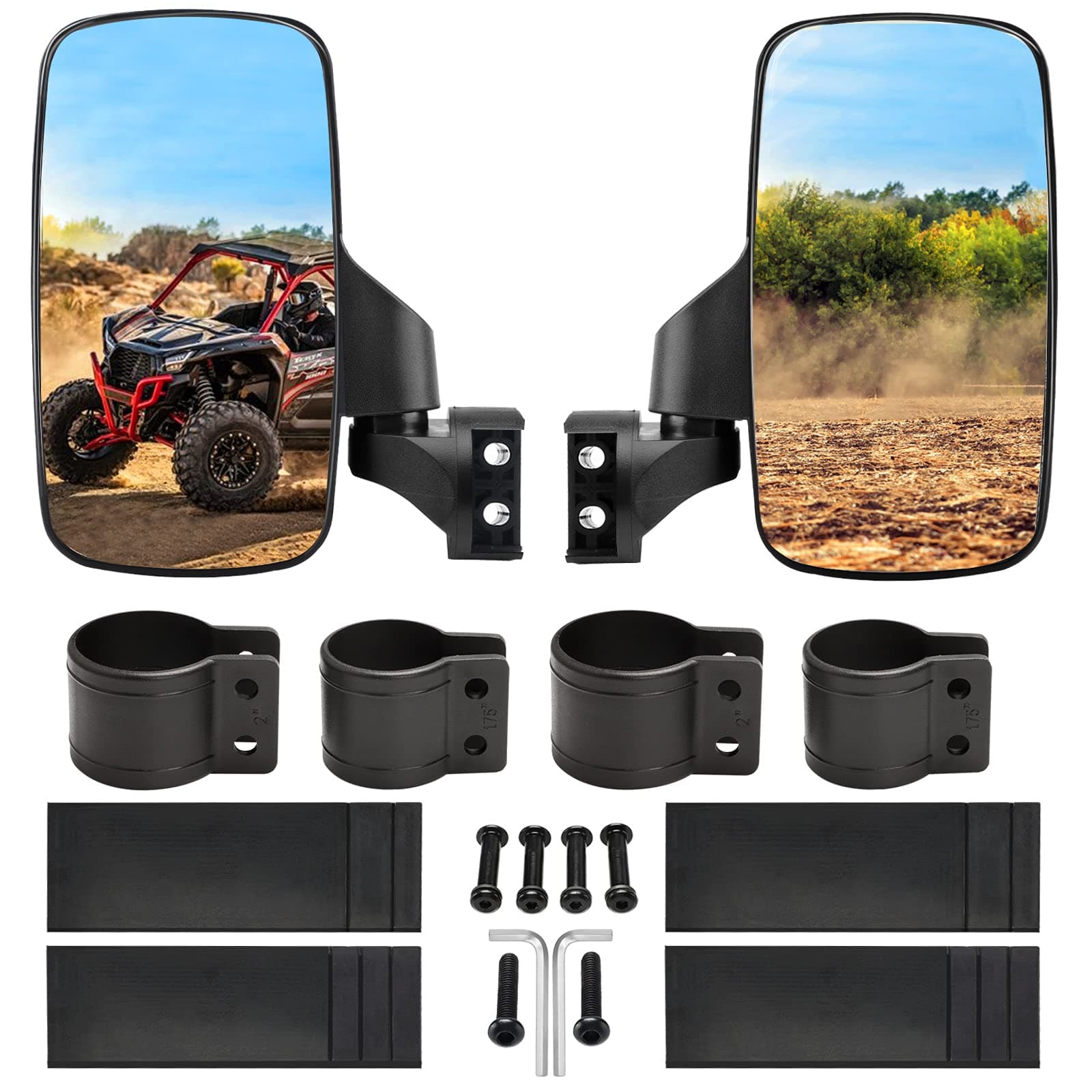 Upgraded Adjustable Pair UTV Side Mirror Set 1.75 or 2inch Roll Bar Cage, Universal UTV Side View Mirrors High Impact(Pack of 2)
