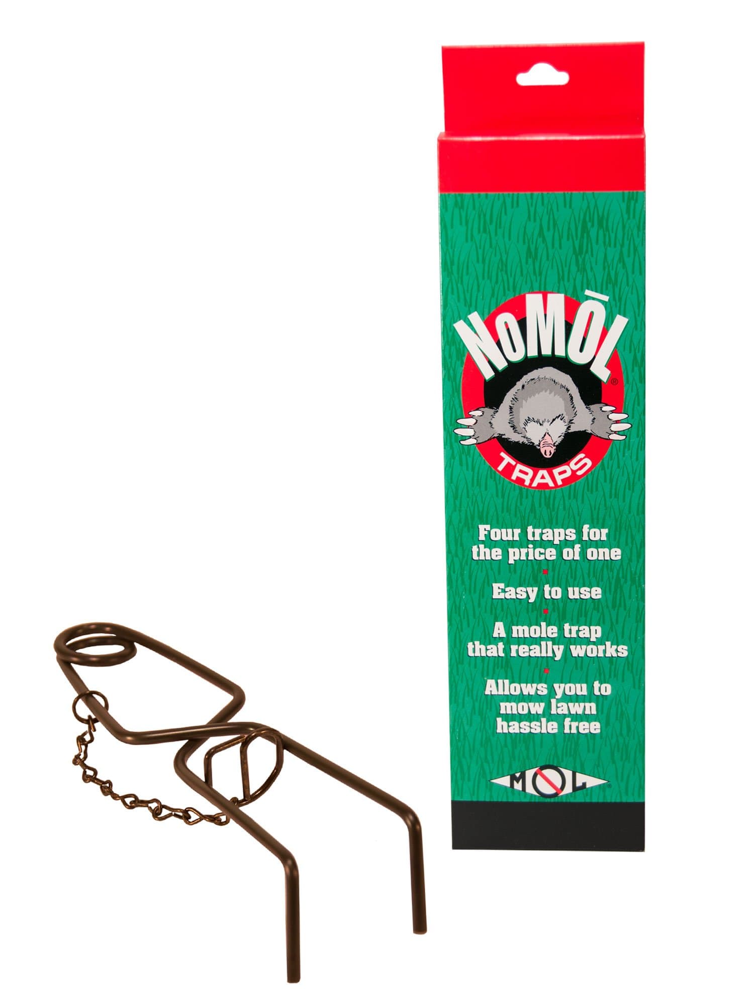 NoMol Mole Trap 4-Pack - Wire Tong Underground Spring Trap for Moles, Voles & Shrews - Rust-Resistant, Reusable, Mow-Over Design - Professional Lawn & Garden Pest Control by WCS