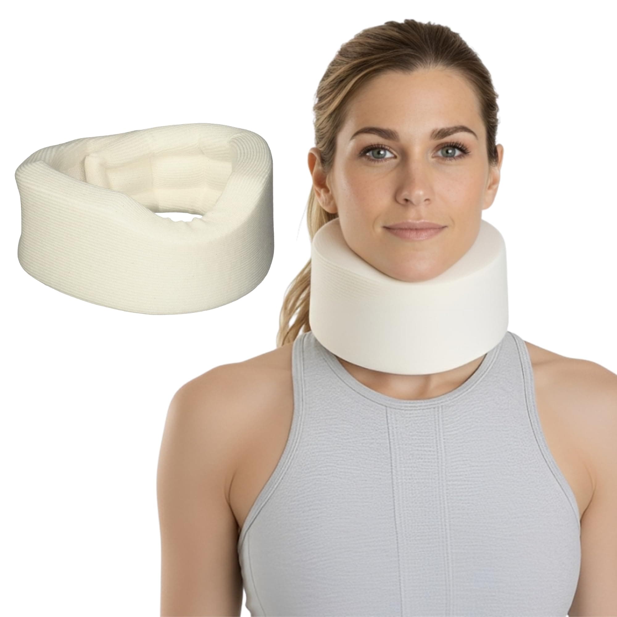 Universal Contour Cervical Brace, Adjustable Hook and Loop Closure, For Neck Strain, Injury, or Post-Op Surgery, Relieves Neck Pain and Spine Pressure, Cream Color, 2” High