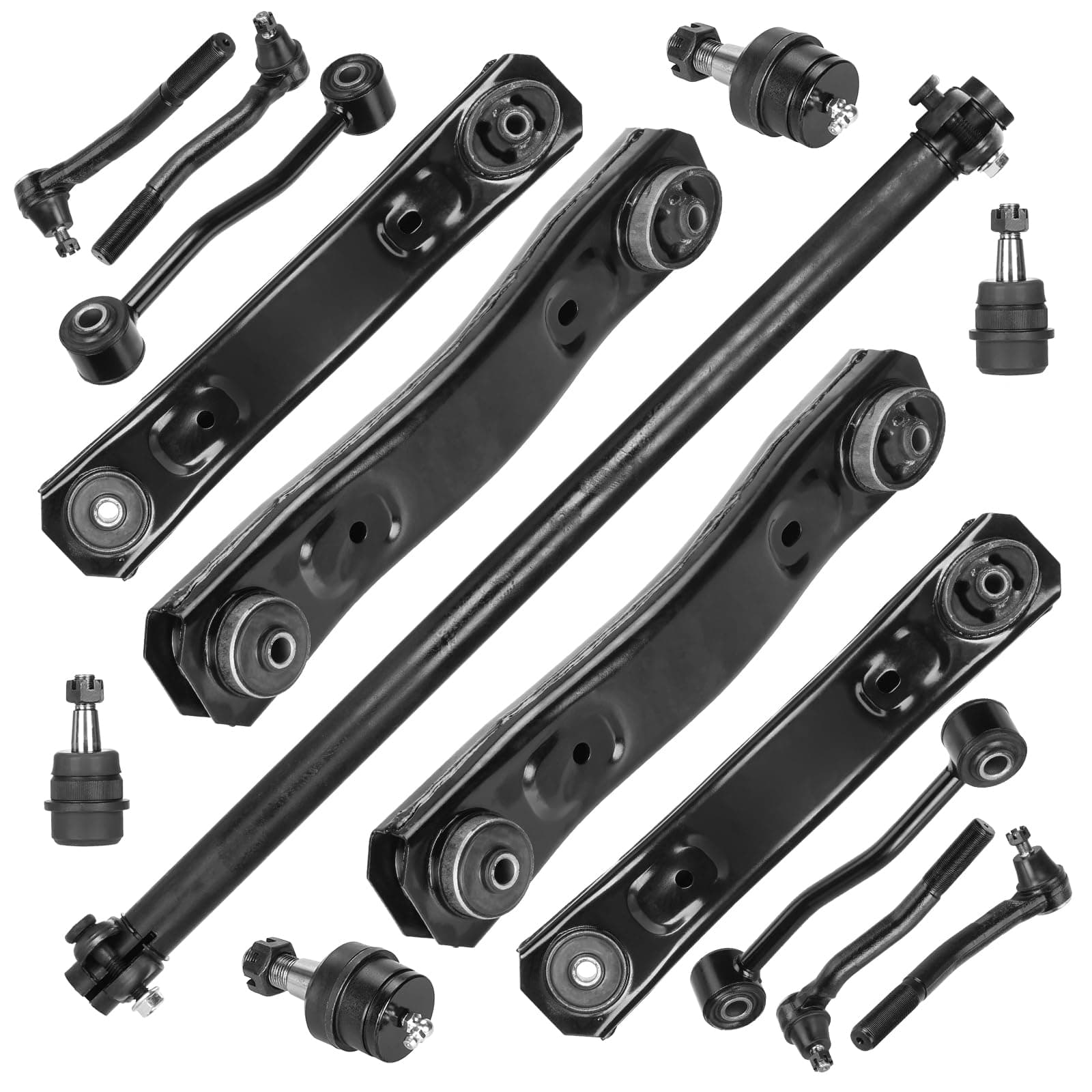 Front Upper Lower Control Arms w/Ball Joints Front Sway Bar End Links Tie Rod Ends Suspension Kit for 1999-2004 Jeep Grand Cherokee (15PCs)