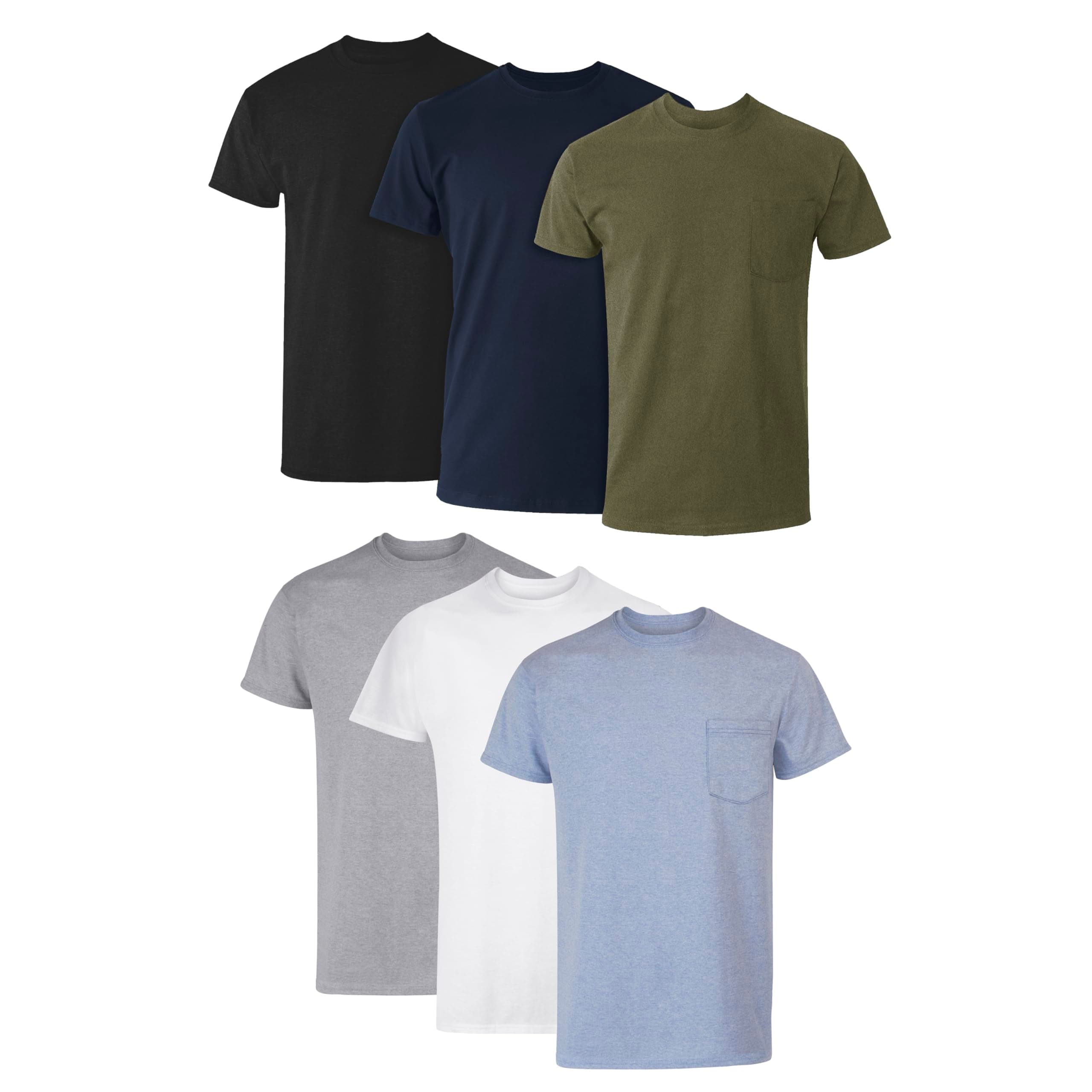 Men's Pocket T-Shirt Pack, 6-Pack, Cool & Breathable Cotton Tees, Stay-Tucked Undershirts for Men