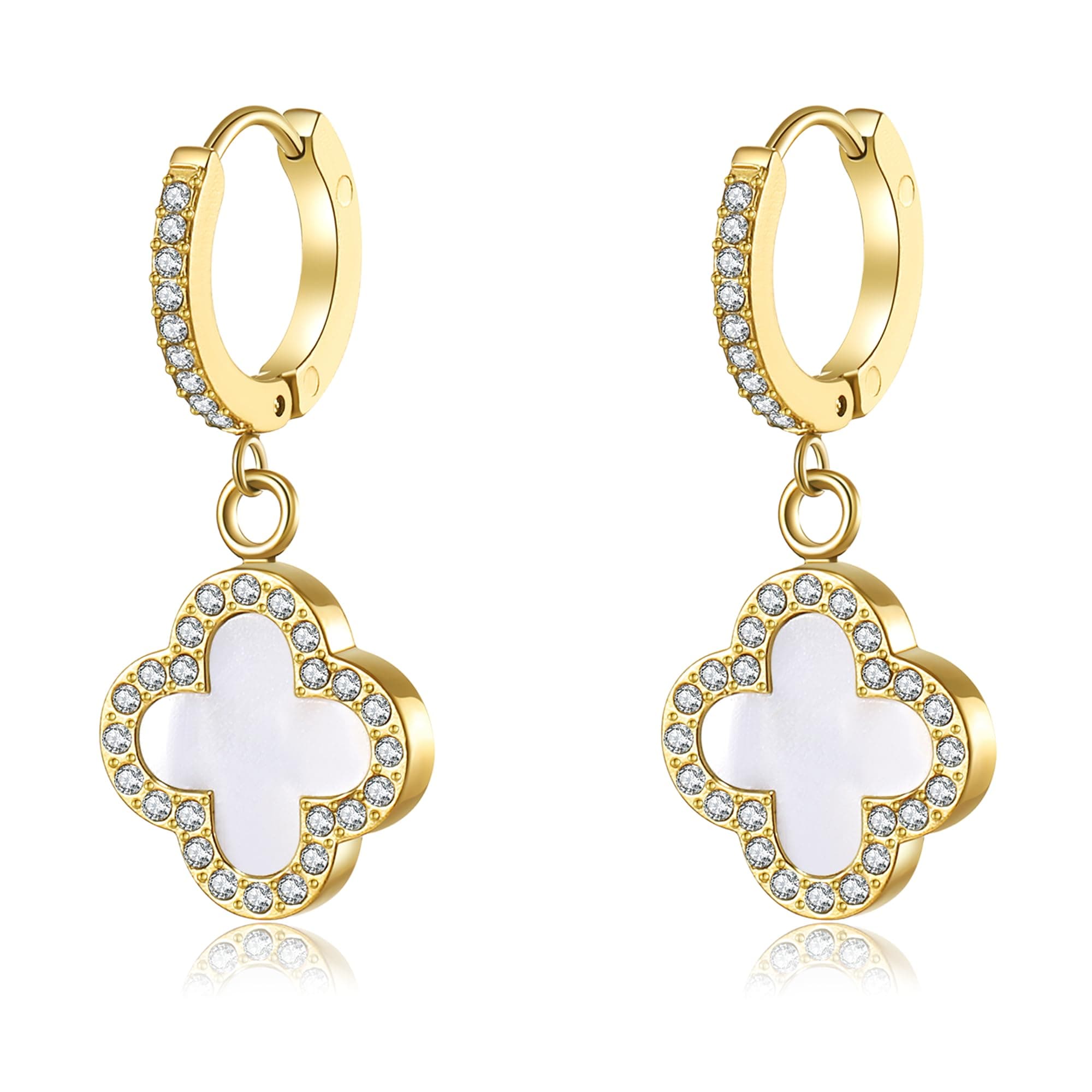 Clover Earrings for Women 18K Gold Plated Four Leaf Clover Hoop Earrings Simple Lucky Drop Jewelry Gifts for Women
