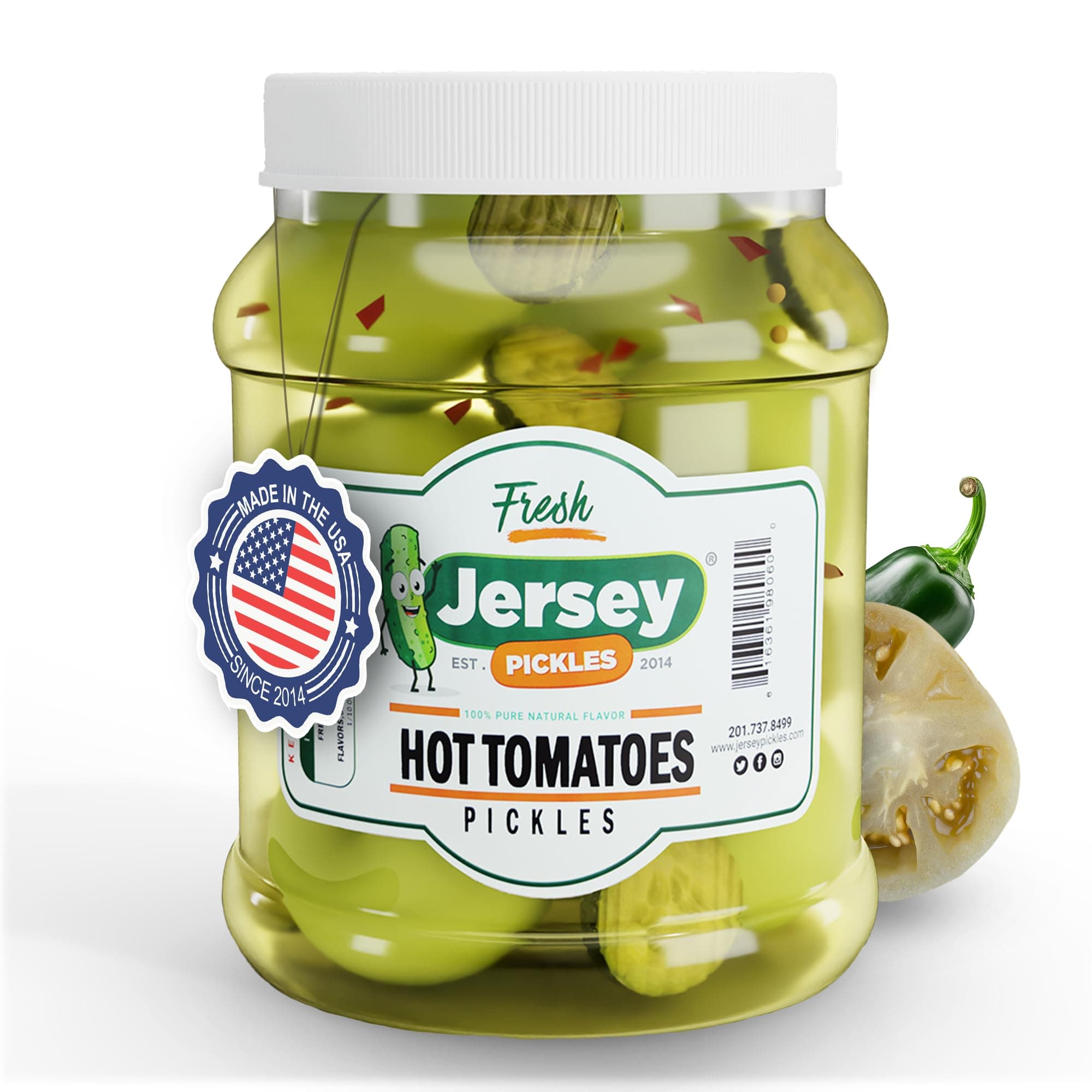 Jersey Pickles - Hot Pickled Tomatoes (1/2 Gallon) – Pickled Vegetable – Handcrafted Gourmet Topping for Sandwiches, Charcuterie & More