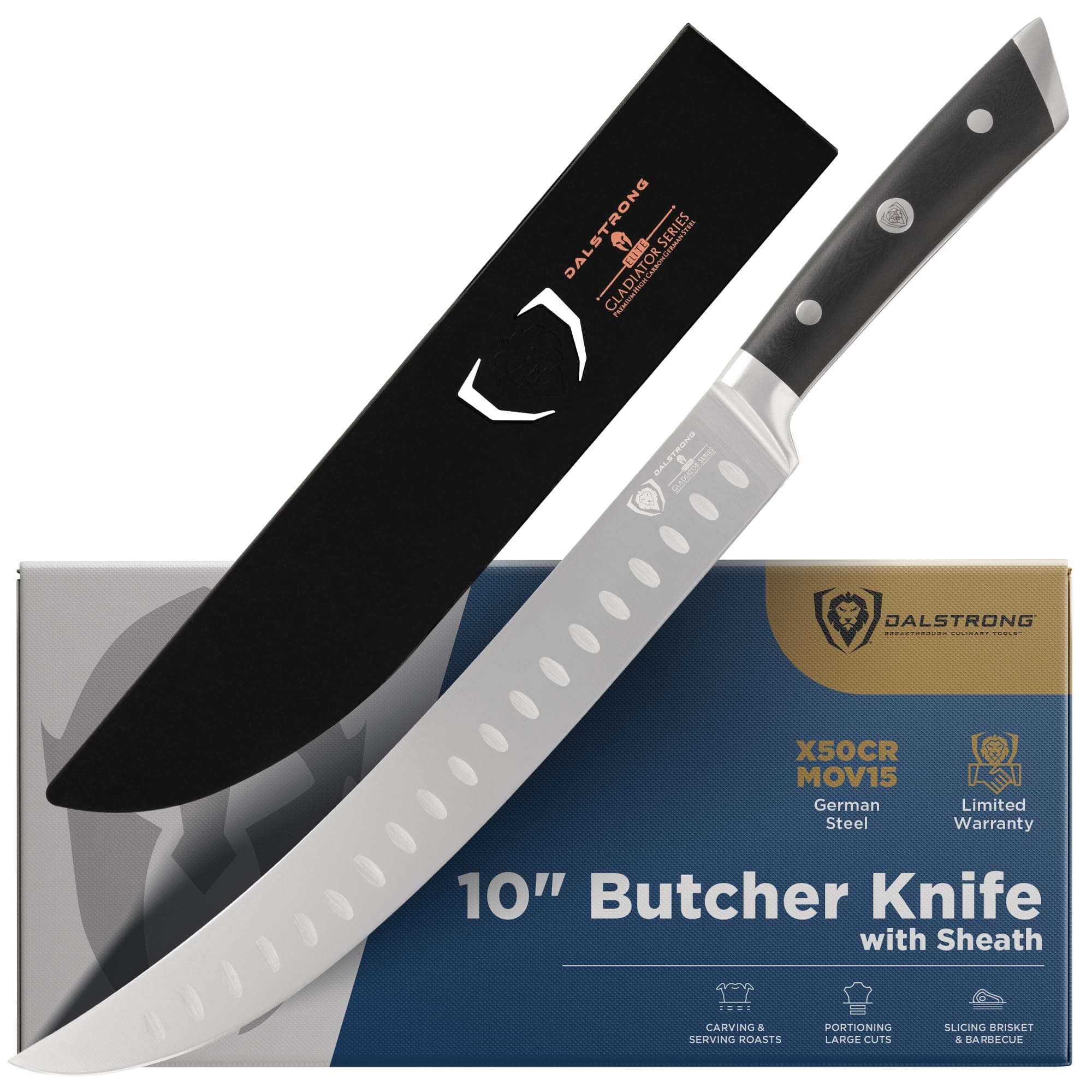Butcher Knife 10 inch Carving Knife - Forged High-Carbon German Steel - Sheath - Gladiator Series Elite - Meat Cutting Brisket Knife - Razor Sharp Set Meat Kitchen Knife - NSF