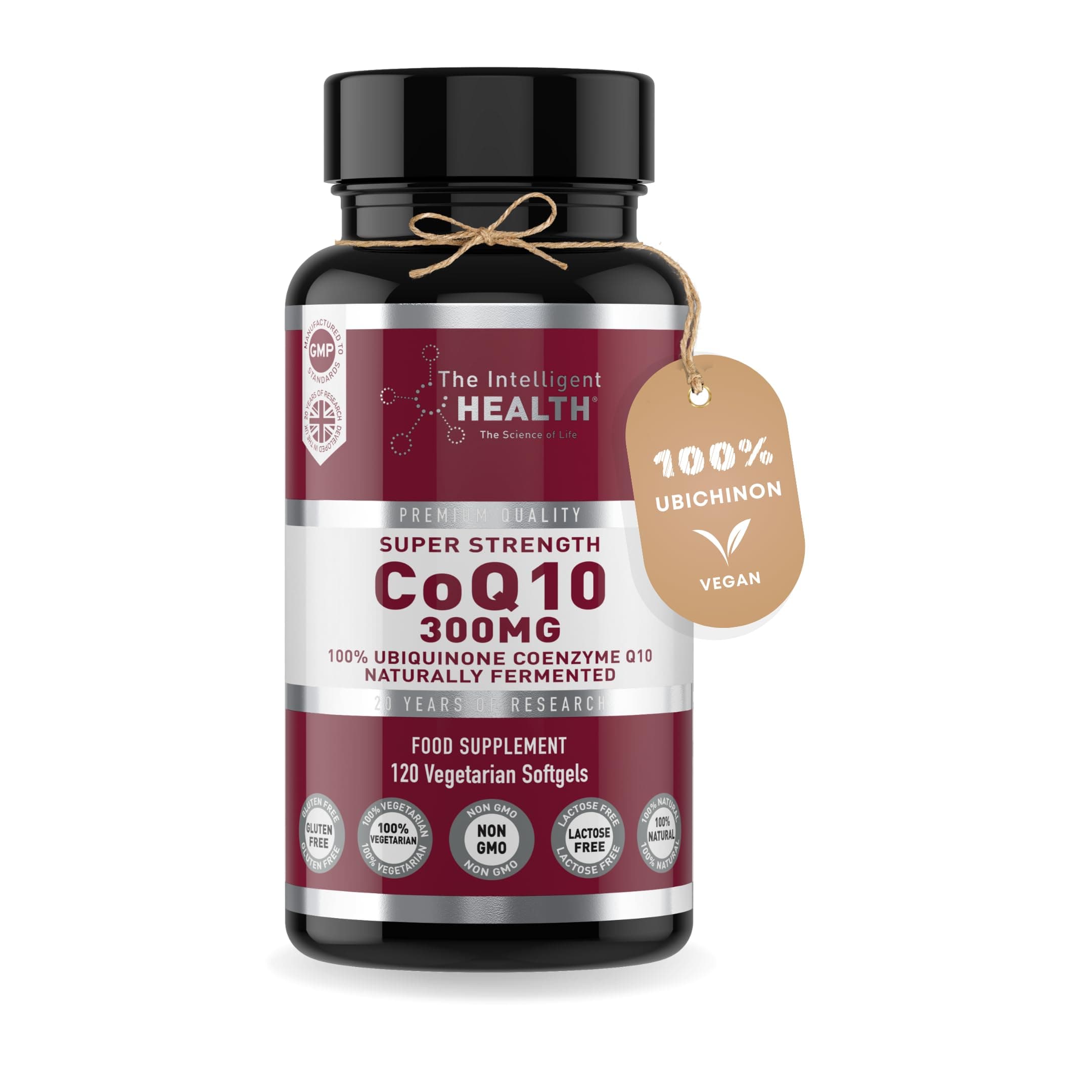 Ubiquinone Co Enzyme Q10 Softgel Capsules, Super Strength Vegan Friendly Naturally Fermented High Absorption CoQ10 Capsules Made in The UK to GMP Standards (300 MG - 120 Capsules)