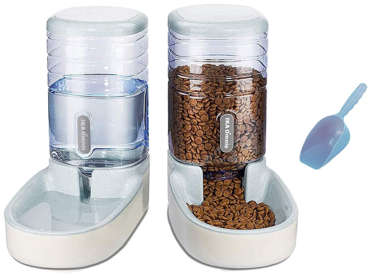 Ika OmnisAutomatic Dog Cat Feeder and Water Dispenser Set with Food Scoop for Small/Medium Pet Puppy Kitten - Big Capacity 1 Gallon x 2