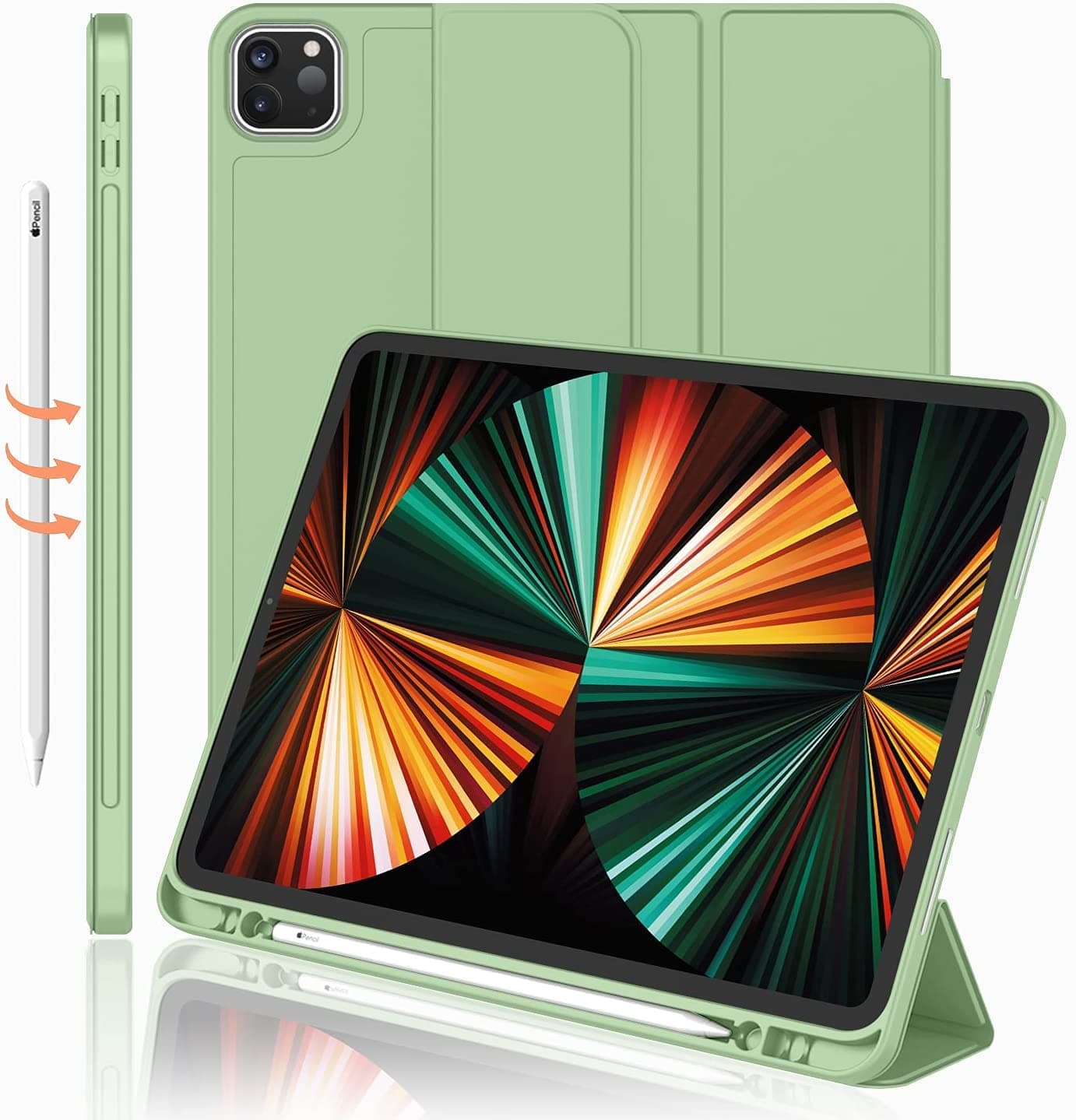 WEIYUANiPad Pro 12.9 Case 2022 with Pencil Holder (4th Generation), Premium Protective Case Cover with Soft TPU Back and Auto Sleep/Wake Feature for 2022/2021/2020/2018 iPad Pro 12.9 (Matcha Green)