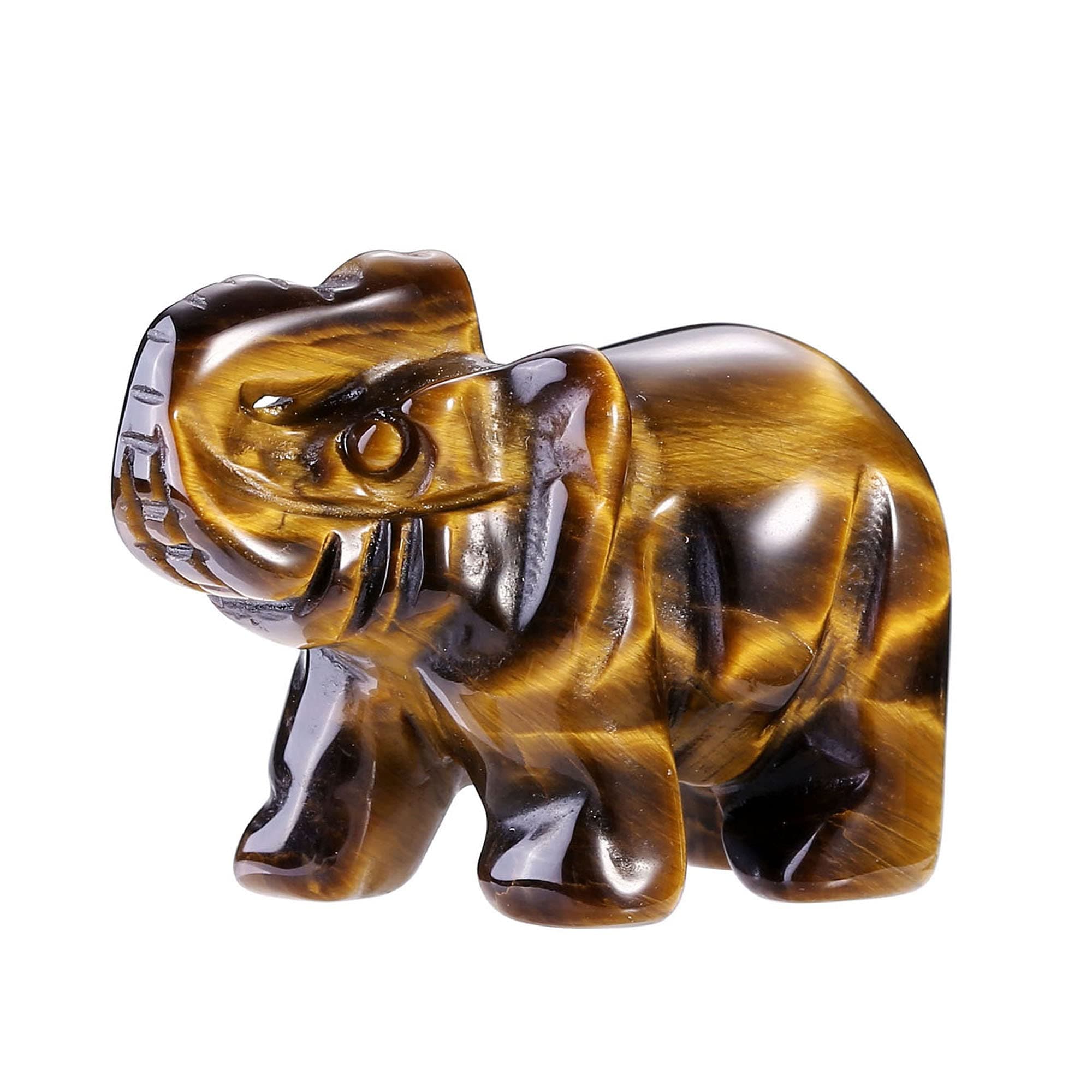 OGEM Healing Crystal Gemstone Elephant Ornament Handcarved Natural Tiger Eye Stone Elephant Animal Figurine Statue for Home Office Decor Meditation Yoga 1.5"