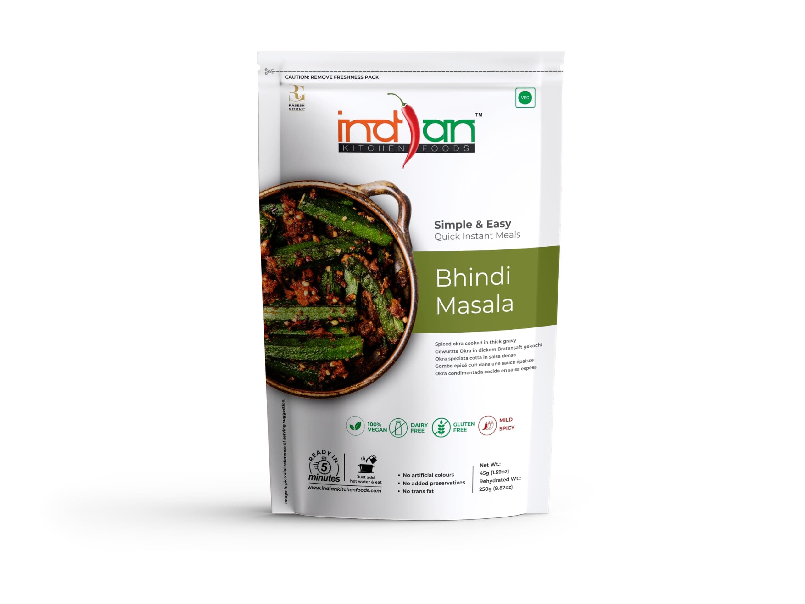 Indian Kitchen Foods Instant Bhindi Masala, Ready to Eat Foods, Freeze Dried Ready to Cook Meals, Instant Food, Indian Food Products (45gm