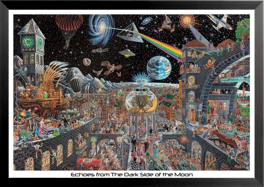 buyartforless Work Framed Echoes from The Dark Side of The Moon 50 Pink Floyd Songs by Tom Masse 32x22 Music Art Print Poster Rock and Roll Man Cave, Black