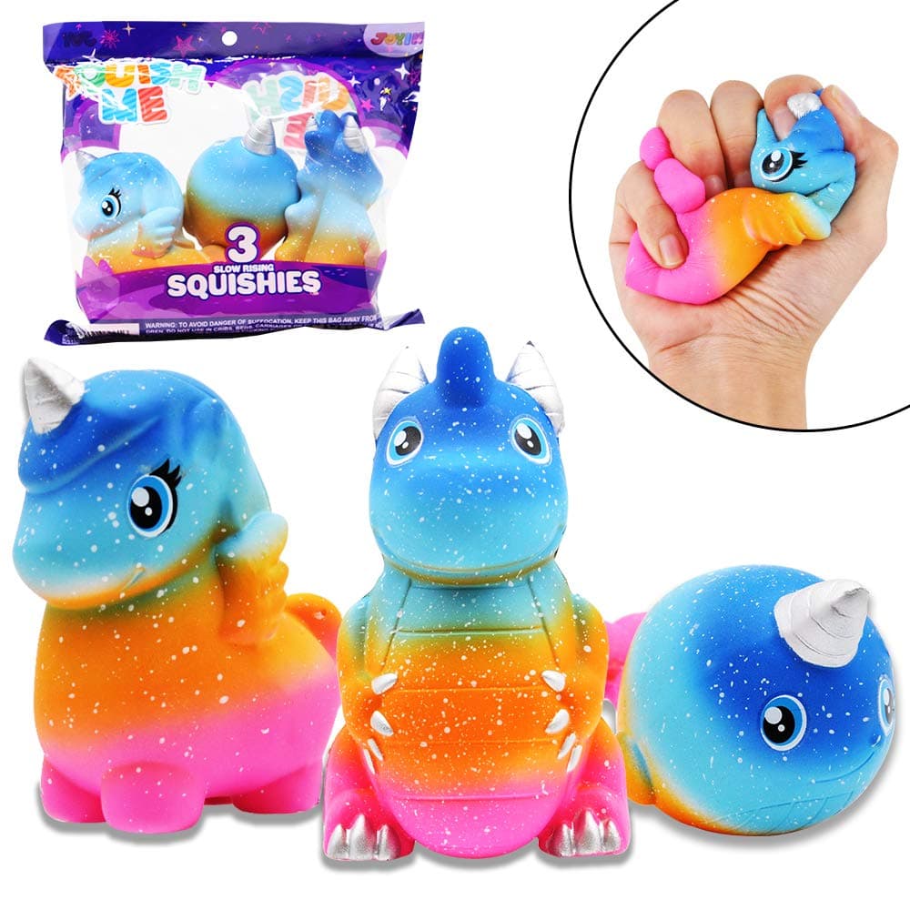 JOYIN 3 Pack Jumbo Galaxy Design Squishy Toy Slow Rising Stress Relief Soft Squeeze Kawaii Animal Friends Toys for Boys and Girls